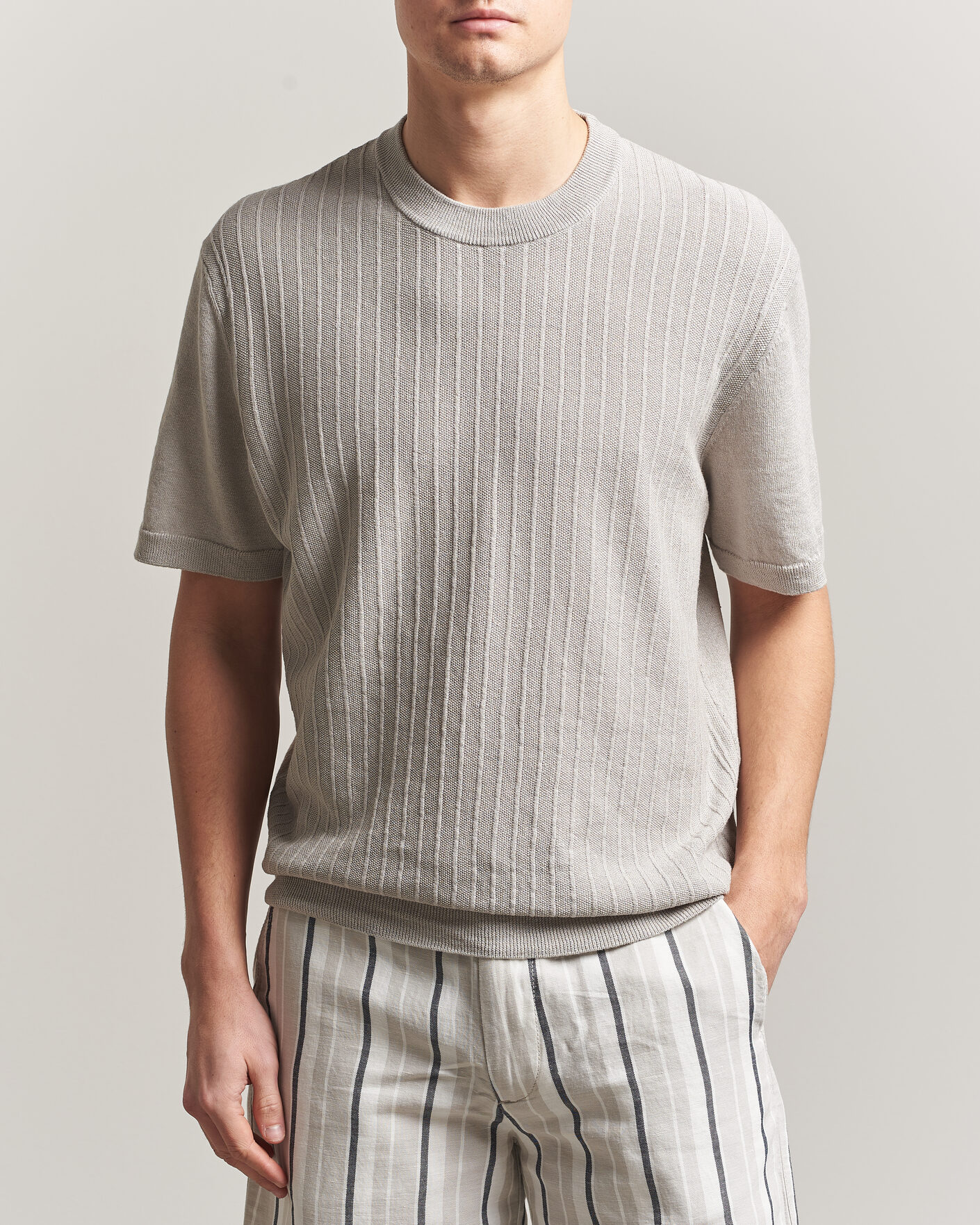 Men | T-Shirts | BOSS ORANGE | Kajordino Linen/Cotton Knitted T-Shirt Beige