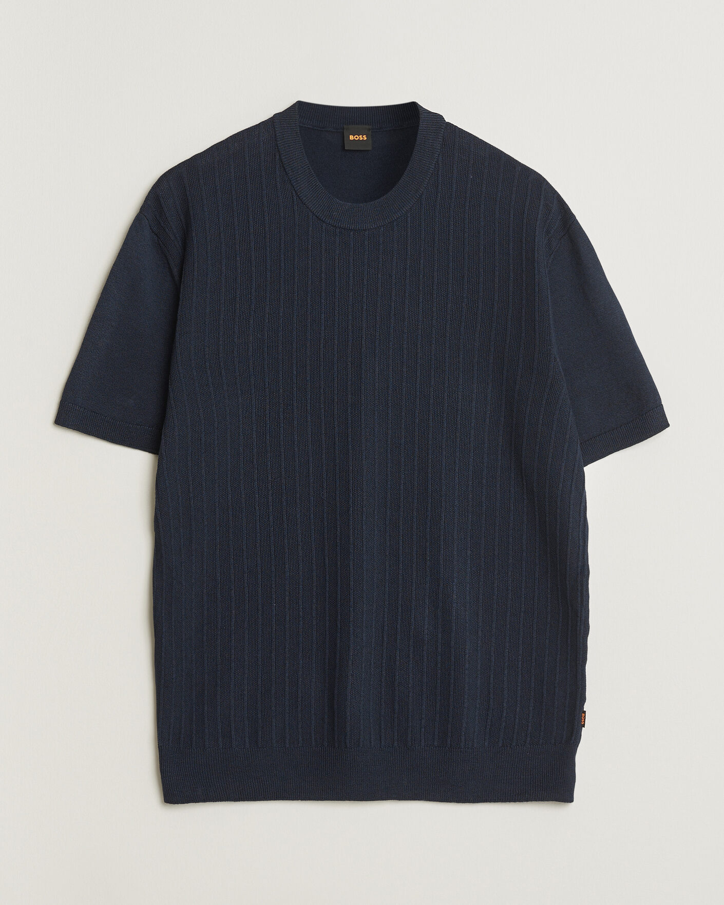 Men | T-Shirts | BOSS ORANGE | Kajordino Linen/Cotton Knitted T-Shirt Dark Blue