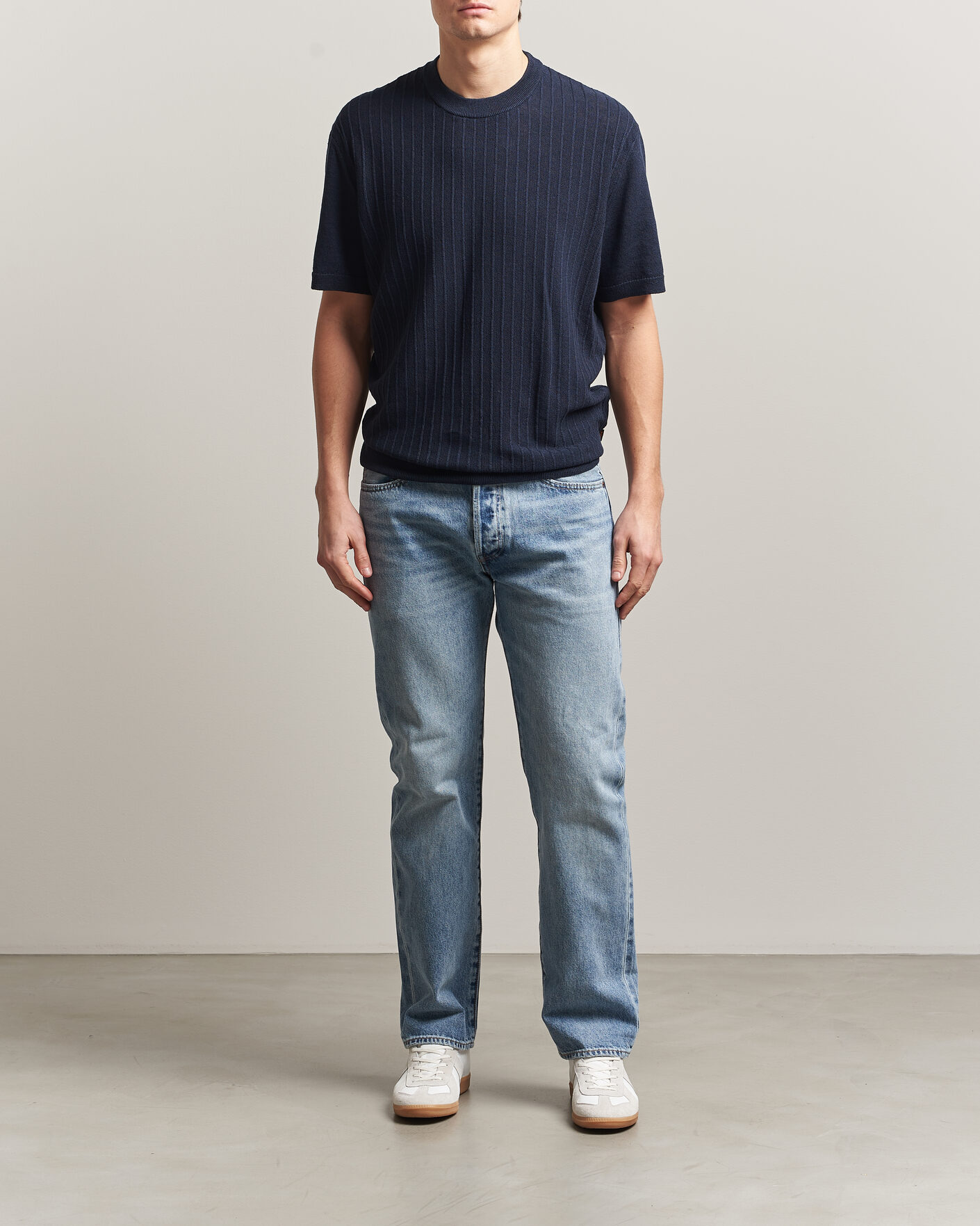 Men | T-Shirts | BOSS ORANGE | Kajordino Linen/Cotton Knitted T-Shirt Dark Blue