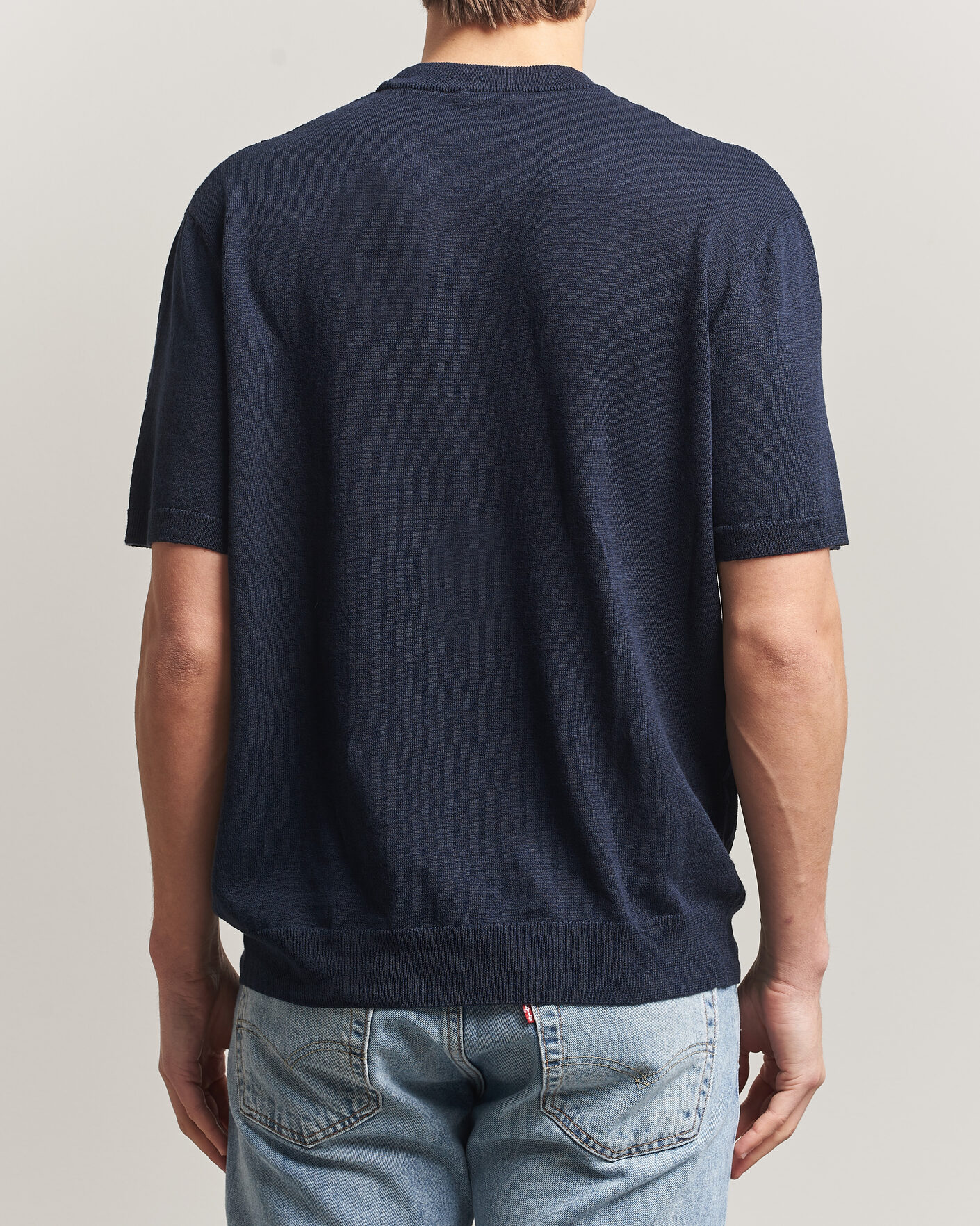 Men | T-Shirts | BOSS ORANGE | Kajordino Linen/Cotton Knitted T-Shirt Dark Blue