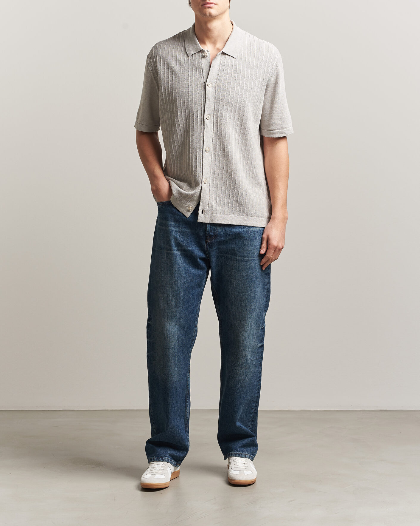 BOSS ORANGE Amicino Linen/Cotton Knitted Shirt Beige at CareOfCarl.com