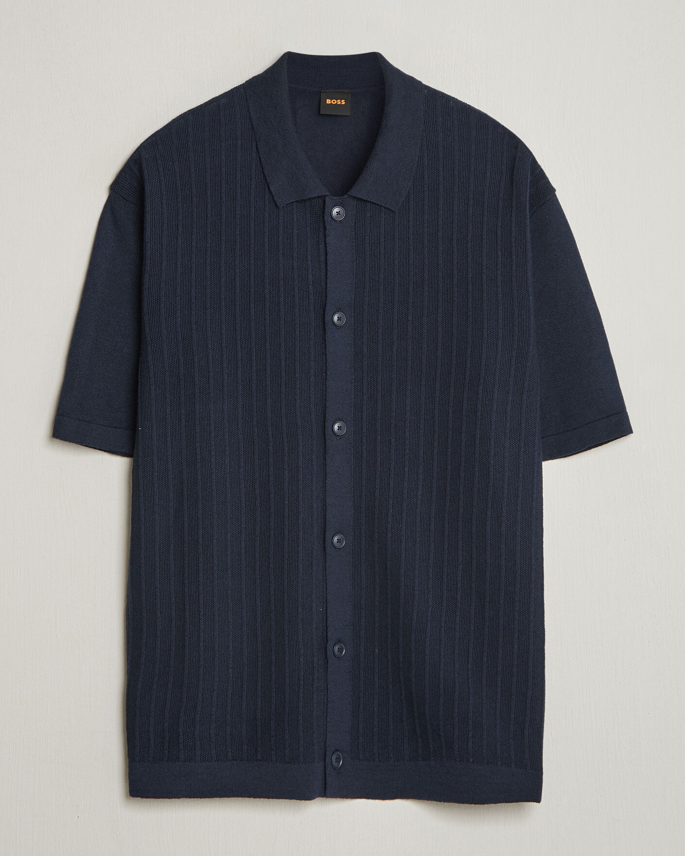 Men | Shirts | BOSS ORANGE | Amicino Linen/Cotton Knitted Shirt Dark Blue
