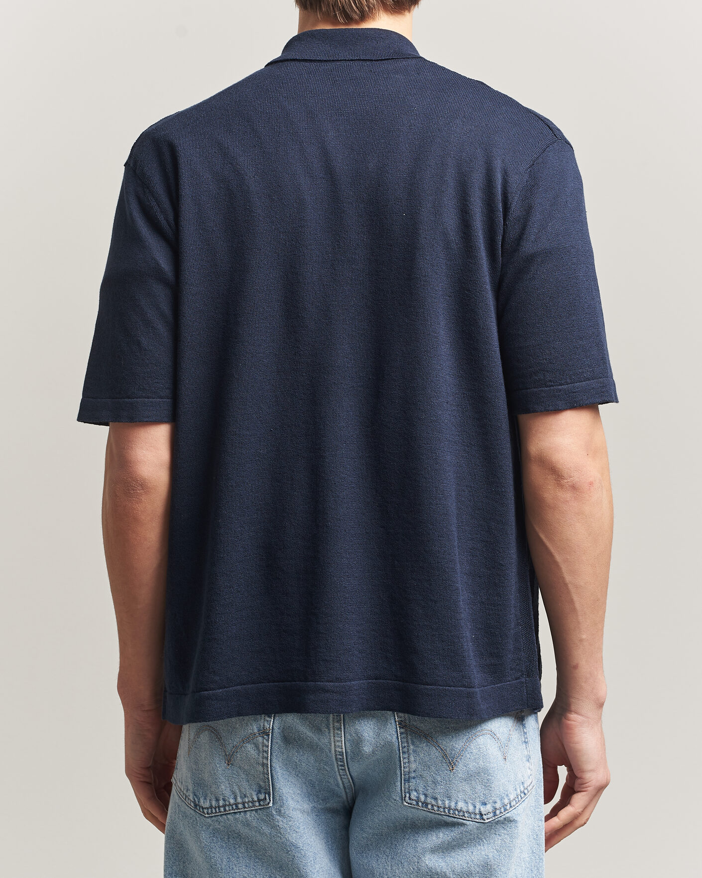 Men | Shirts | BOSS ORANGE | Amicino Linen/Cotton Knitted Shirt Dark Blue