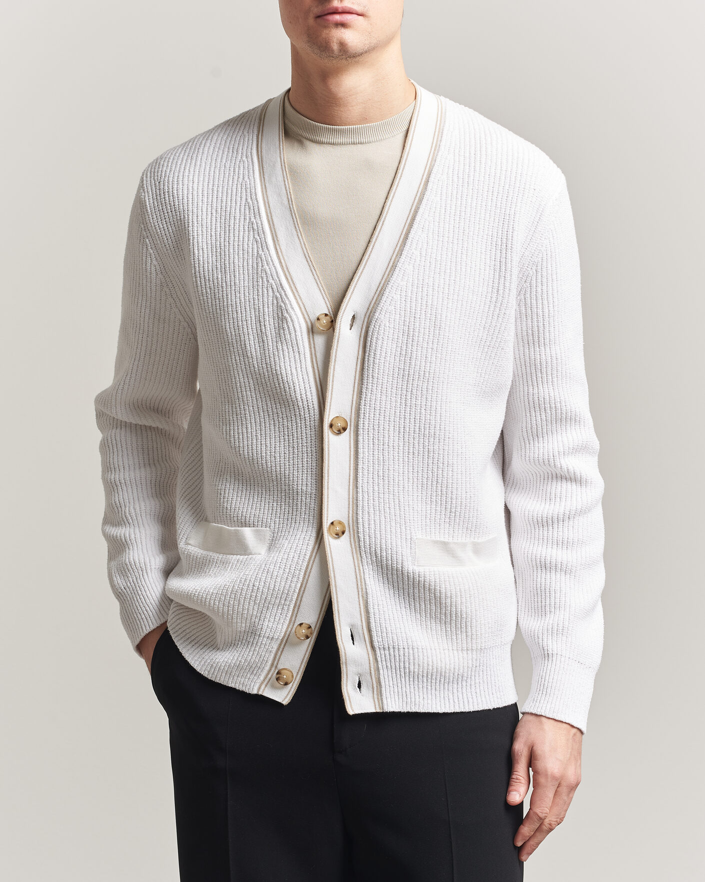 Men | Sweaters & Knitwear | BOSS BLACK | Napoli Knitted Cardigan White
