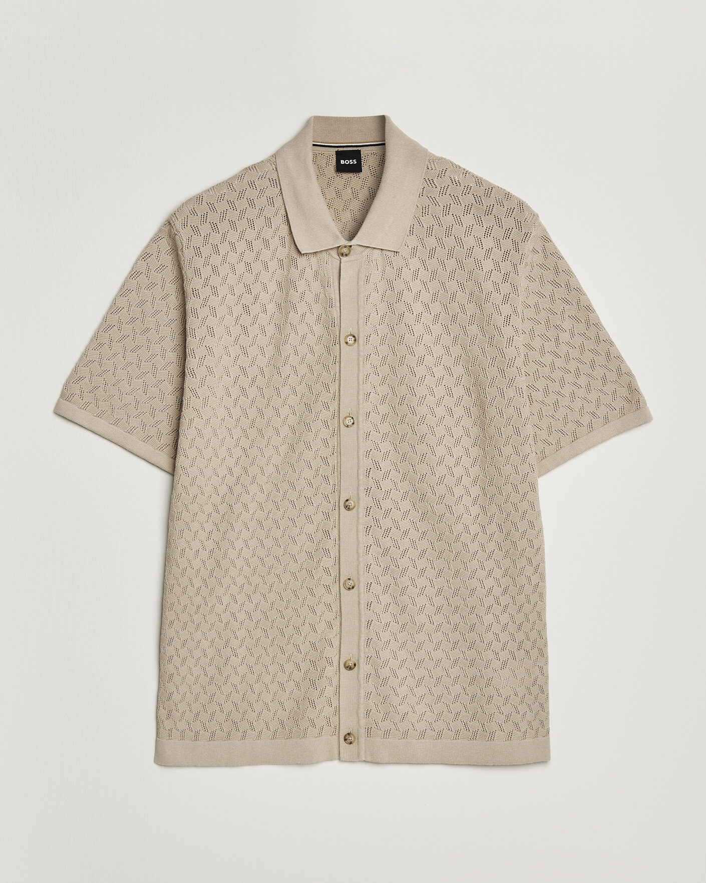 Men | Shirts | BOSS BLACK | Nappo Knitted Short Sleeve Shirt Open Beige