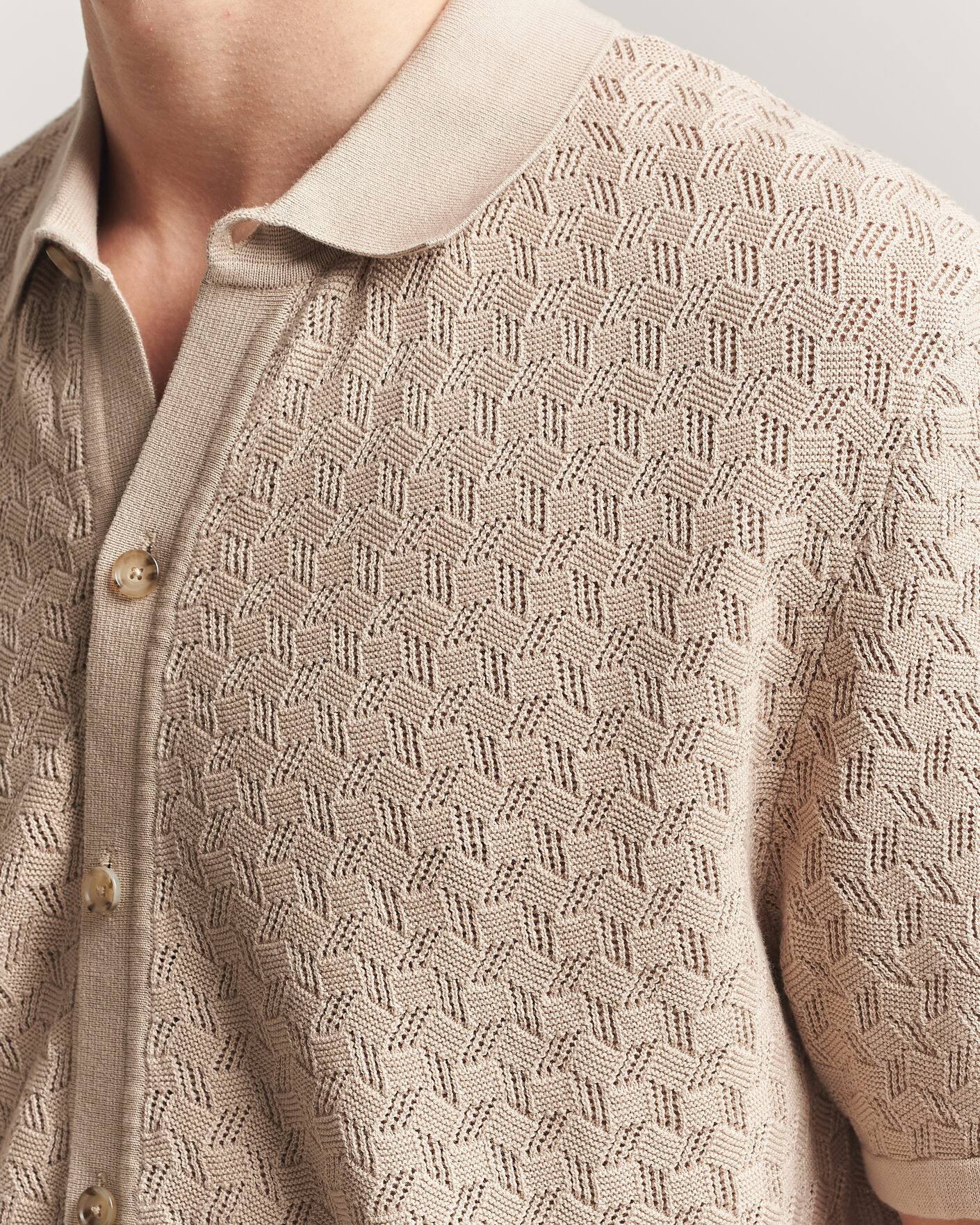 Men | Shirts | BOSS BLACK | Nappo Knitted Short Sleeve Shirt Open Beige