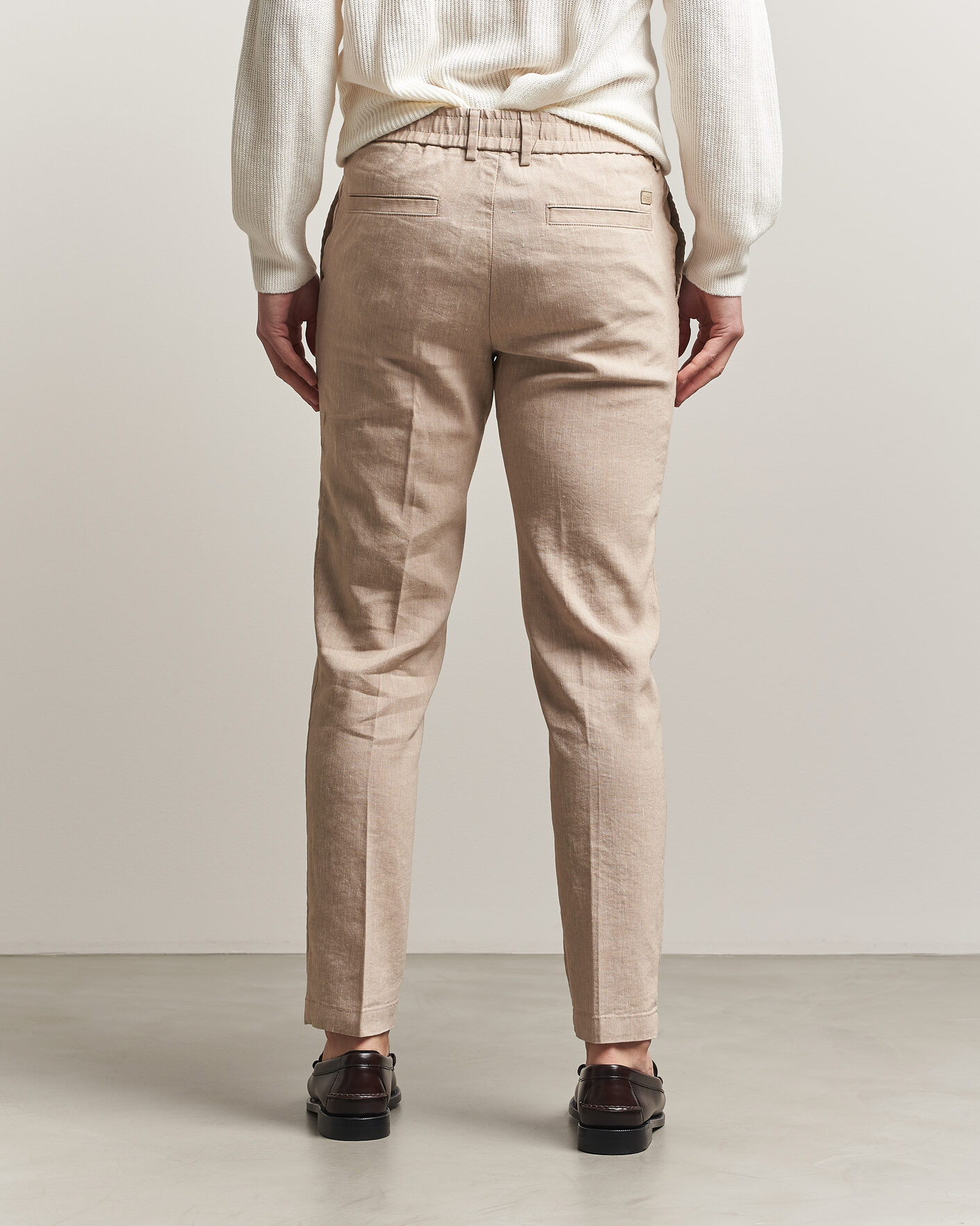 Men | Trousers | BOSS BLACK | Kane Linen Drawstring Trousers Open Beige