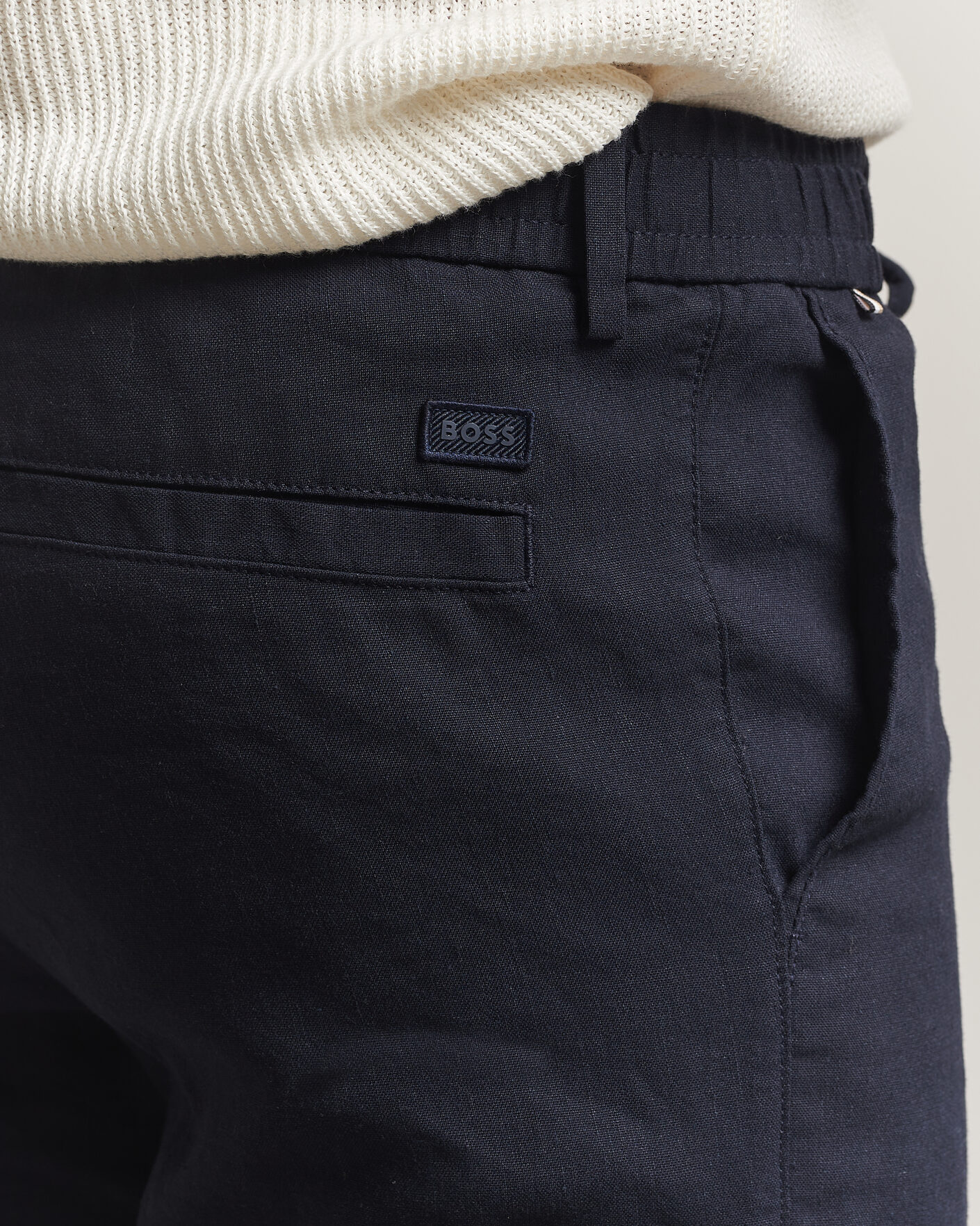 Men | Trousers | BOSS BLACK | Kane Linen Drawstring Trousers Dark Blue