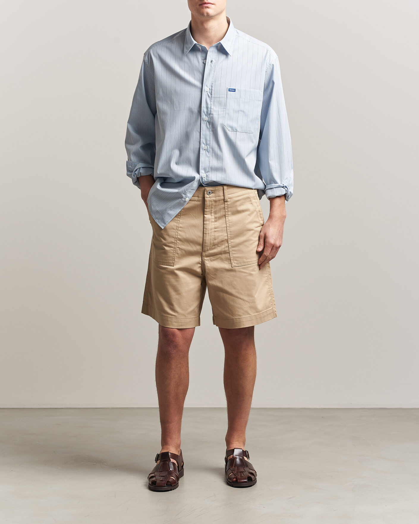 Men | Shirts | HUGO | Ebalto Striped Cotton Shirt Open Blue