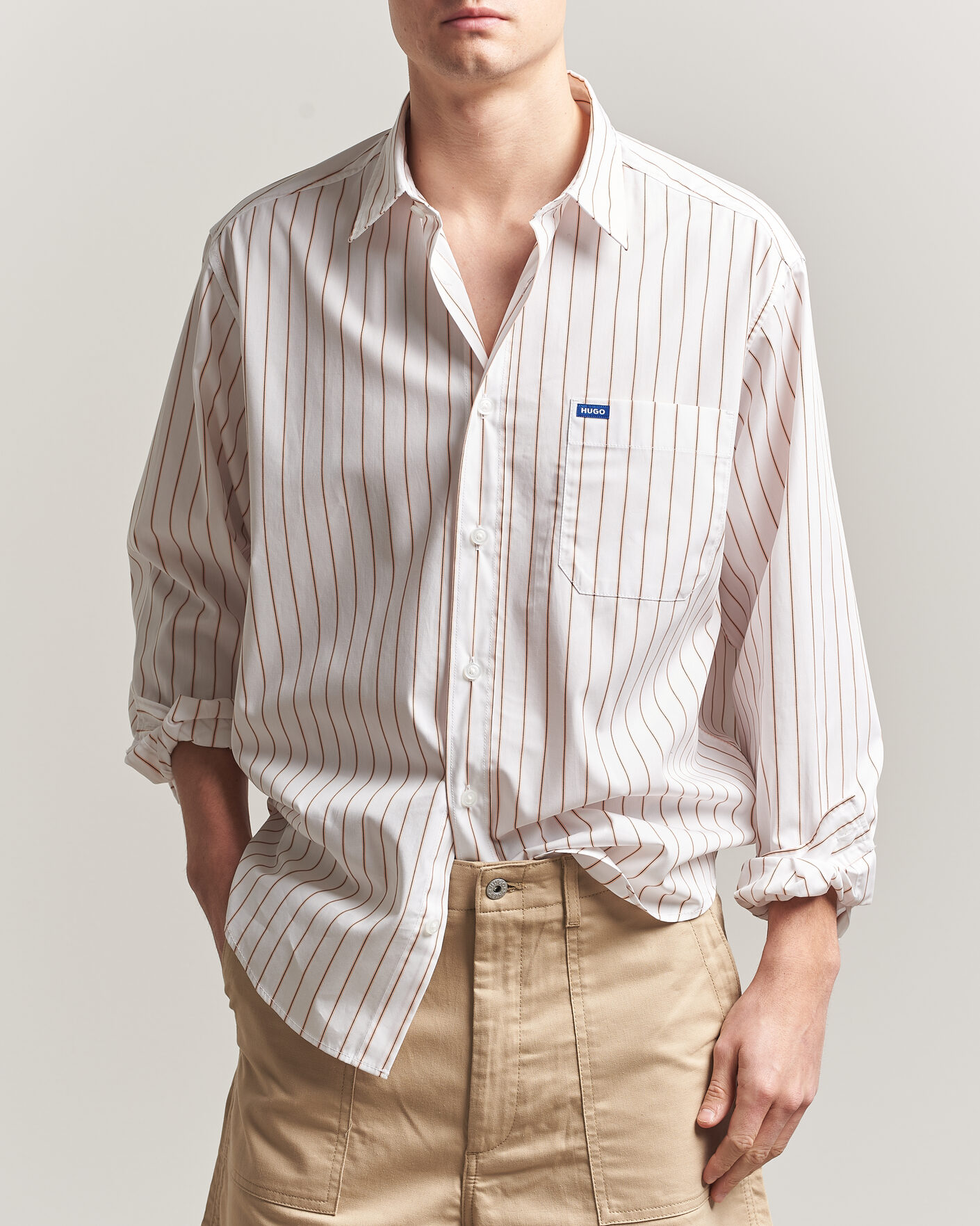 Men | Shirts | HUGO | Ebalto Striped Cotton Shirt Light Orange