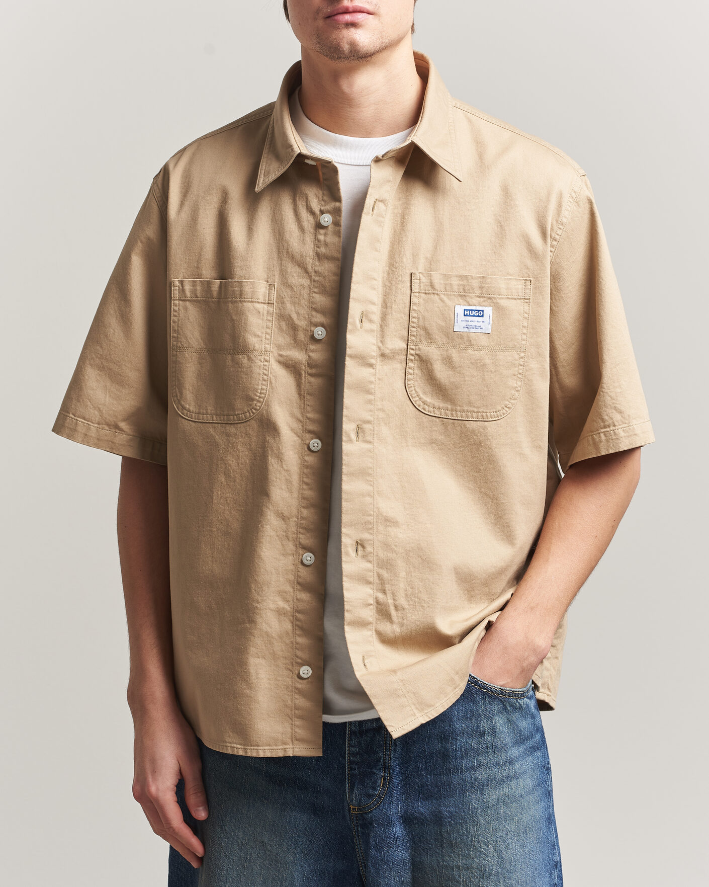 Men | Shirts | HUGO | Ebwin Workwear Short Sleeve Shirt Medium Beige
