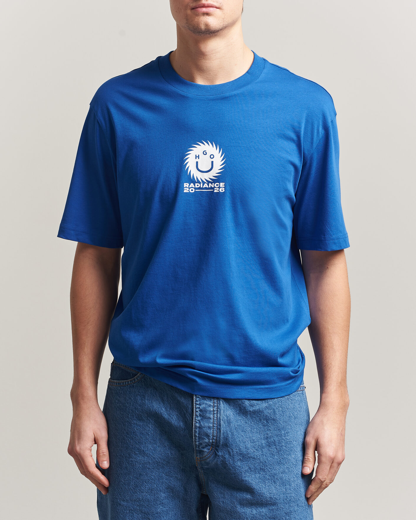 Men | T-Shirts | HUGO | Nunarix Printed Crew Neck T-Shirt Open Blue