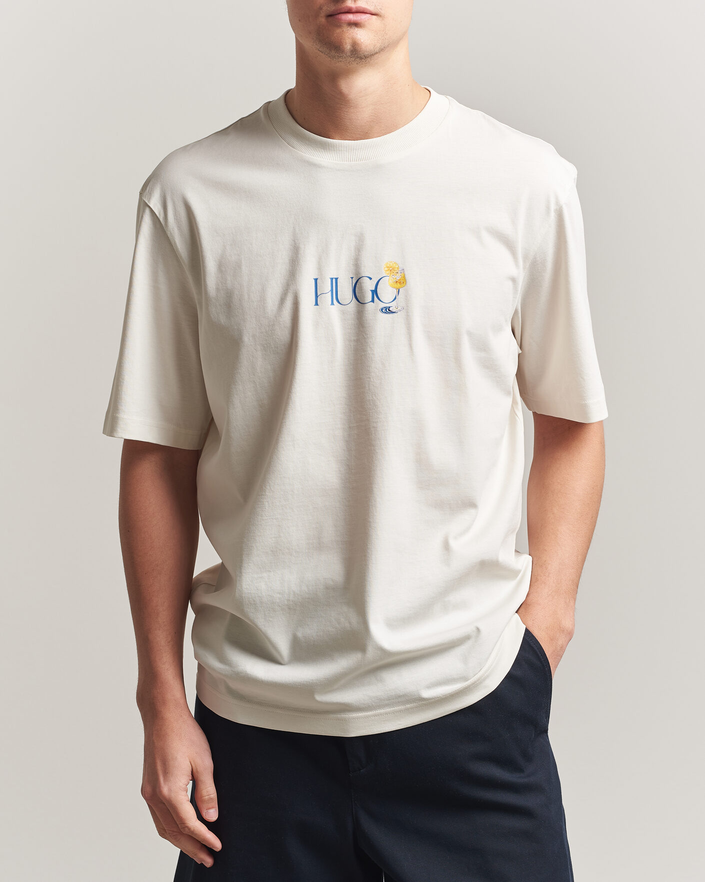 HUGO Nulaxo Printed Crew Neck T-Shirt Open White at CareOfCarl.com