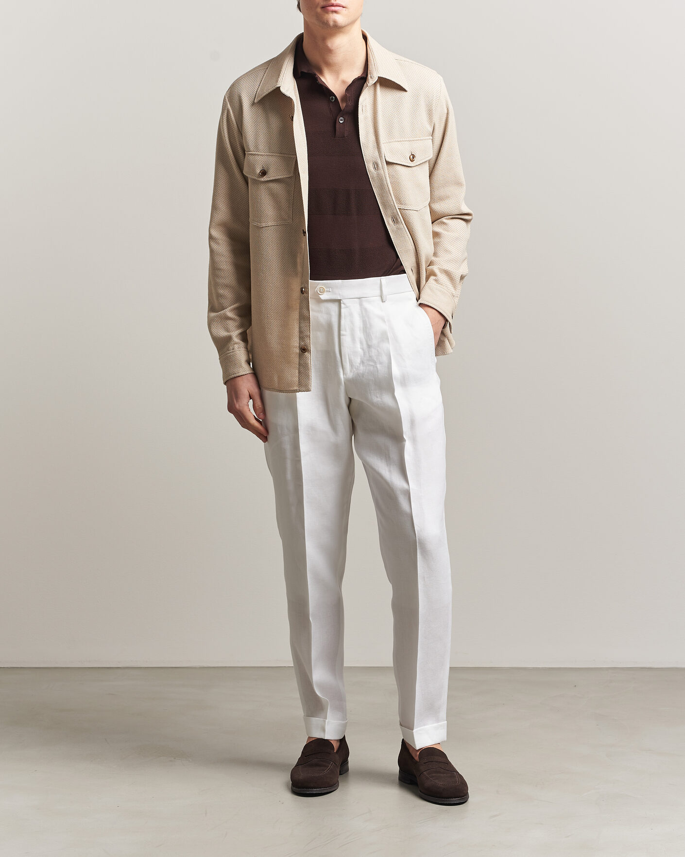 Men | Trousers | BOSS CAMEL | Peet Linen Pleated Trousers White