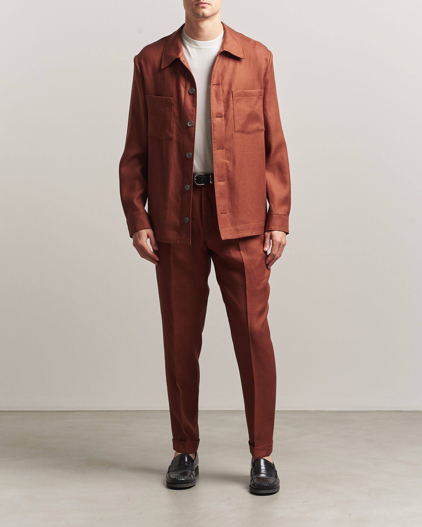 Men | Trousers | BOSS CAMEL | Peet Linen Pleated Trousers Rust