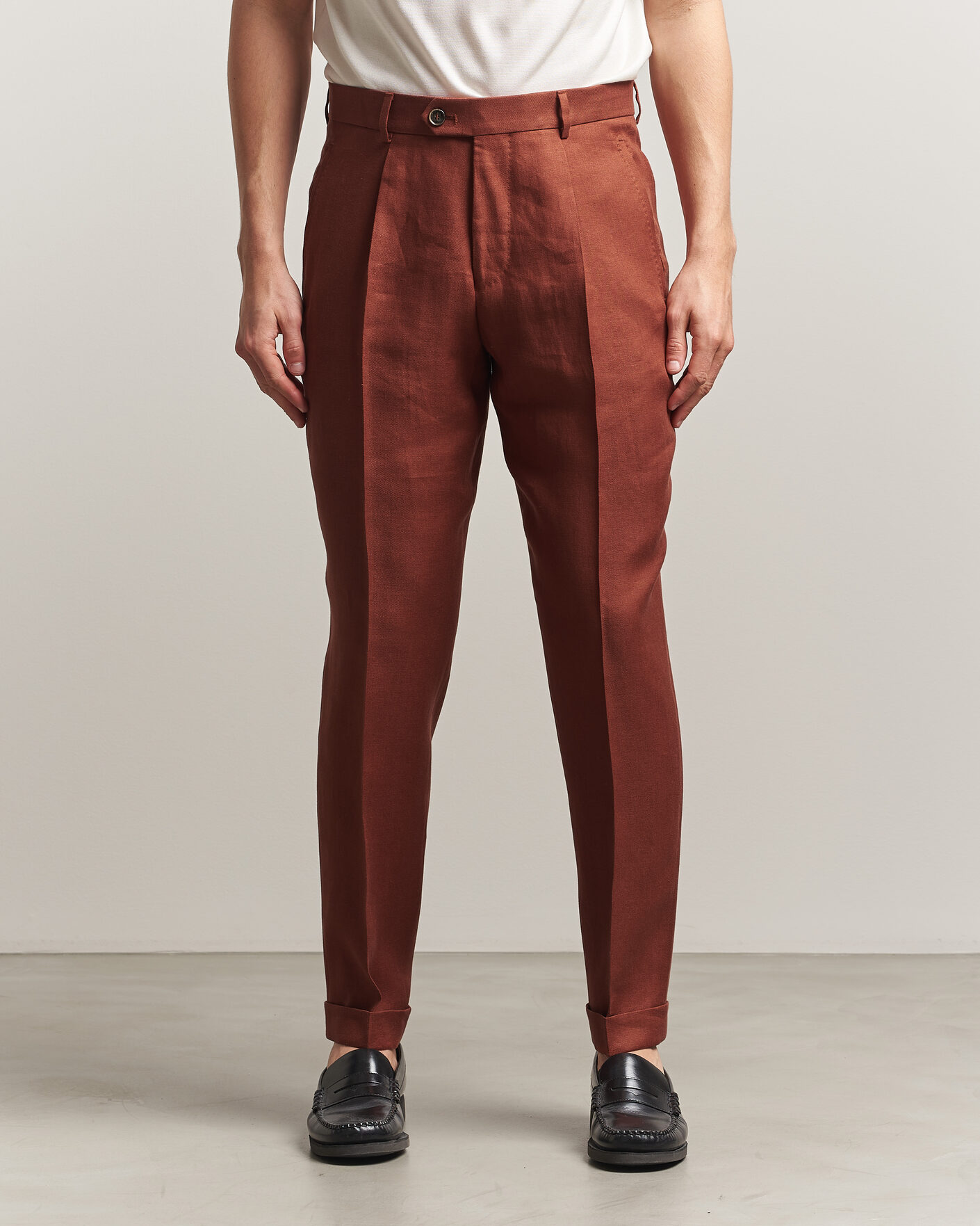 Men | Trousers | BOSS CAMEL | Peet Linen Pleated Trousers Rust