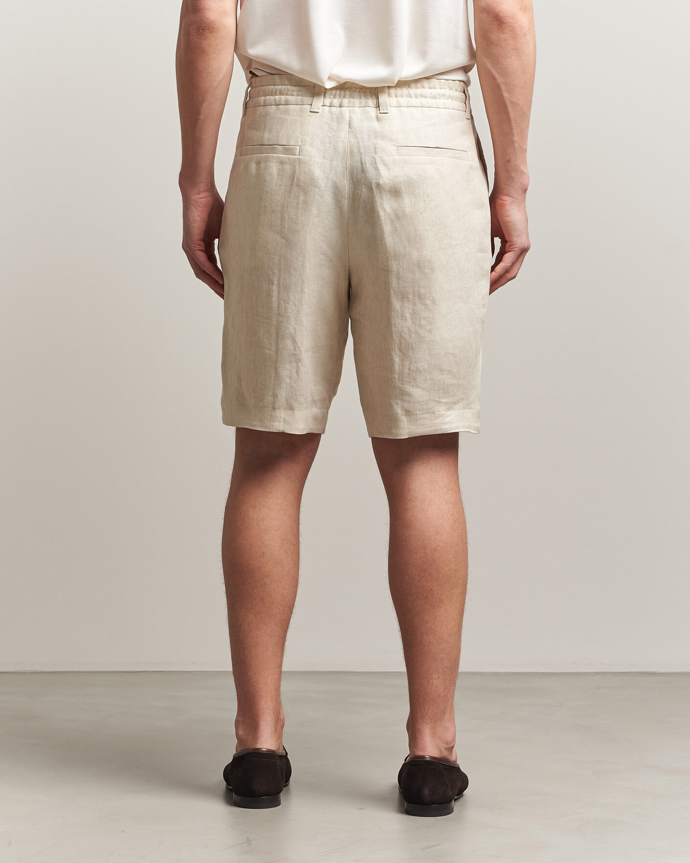 Men | Shorts | BOSS CAMEL | Peet Linen Drawstring Shorts Open White