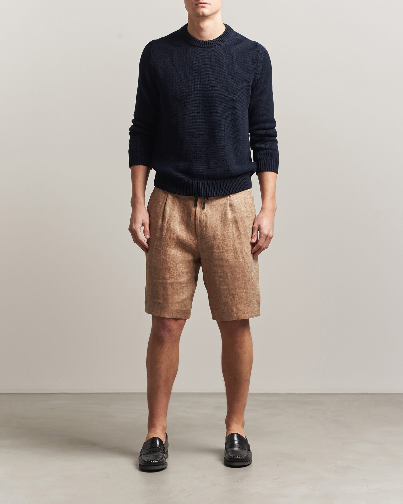 Men | Shorts | BOSS CAMEL | Peet Linen Drawstring Shorts Medium Beige