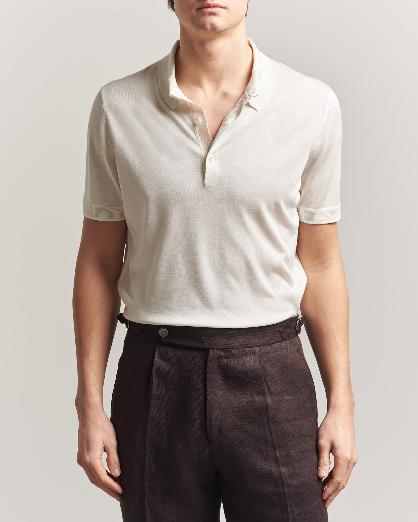 Men | Polo Shirts | BOSS CAMEL | Novo Silk Knitted Polo Open White