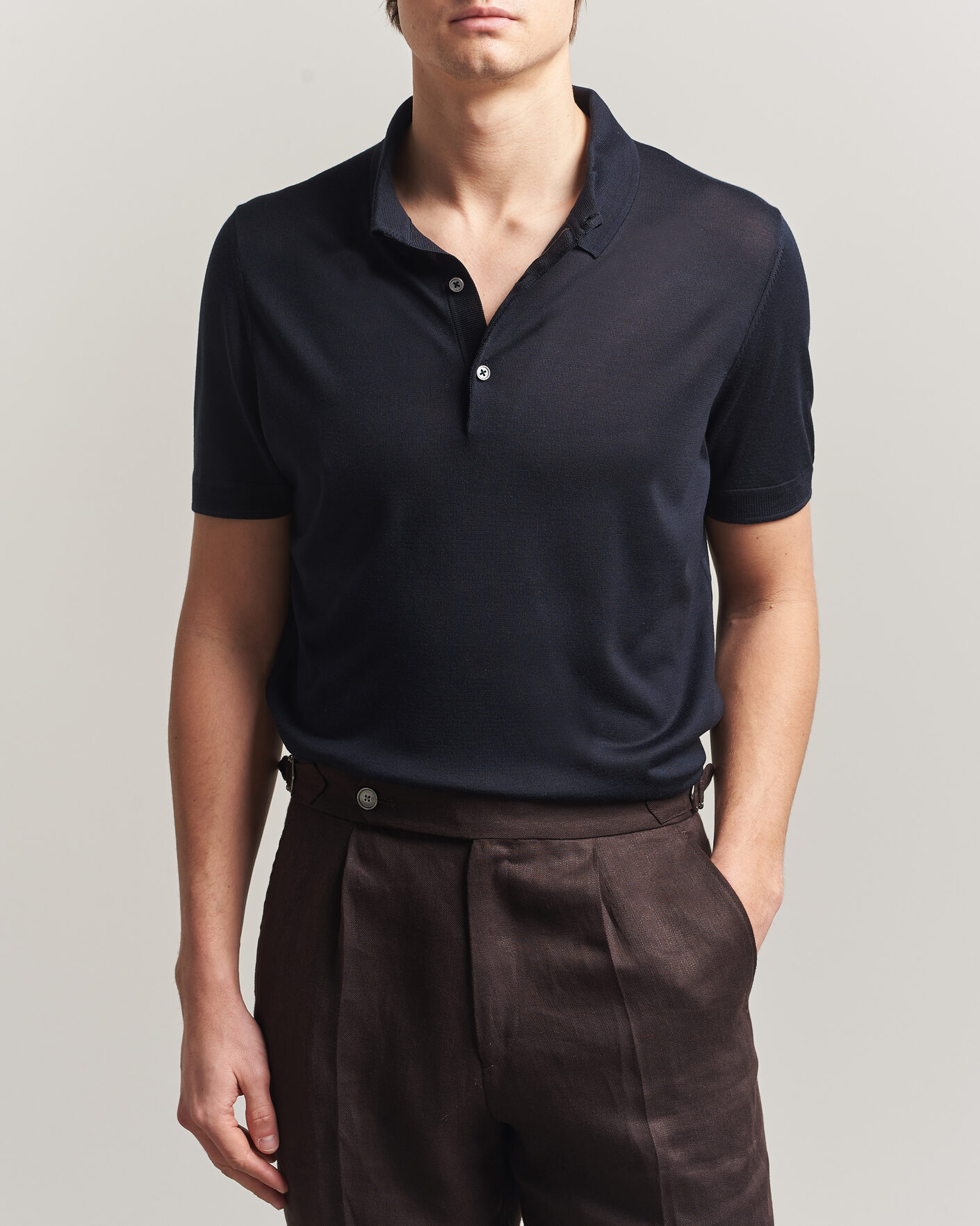 Men | Polo Shirts | BOSS CAMEL | Novo Silk Knitted Polo Dark Blue