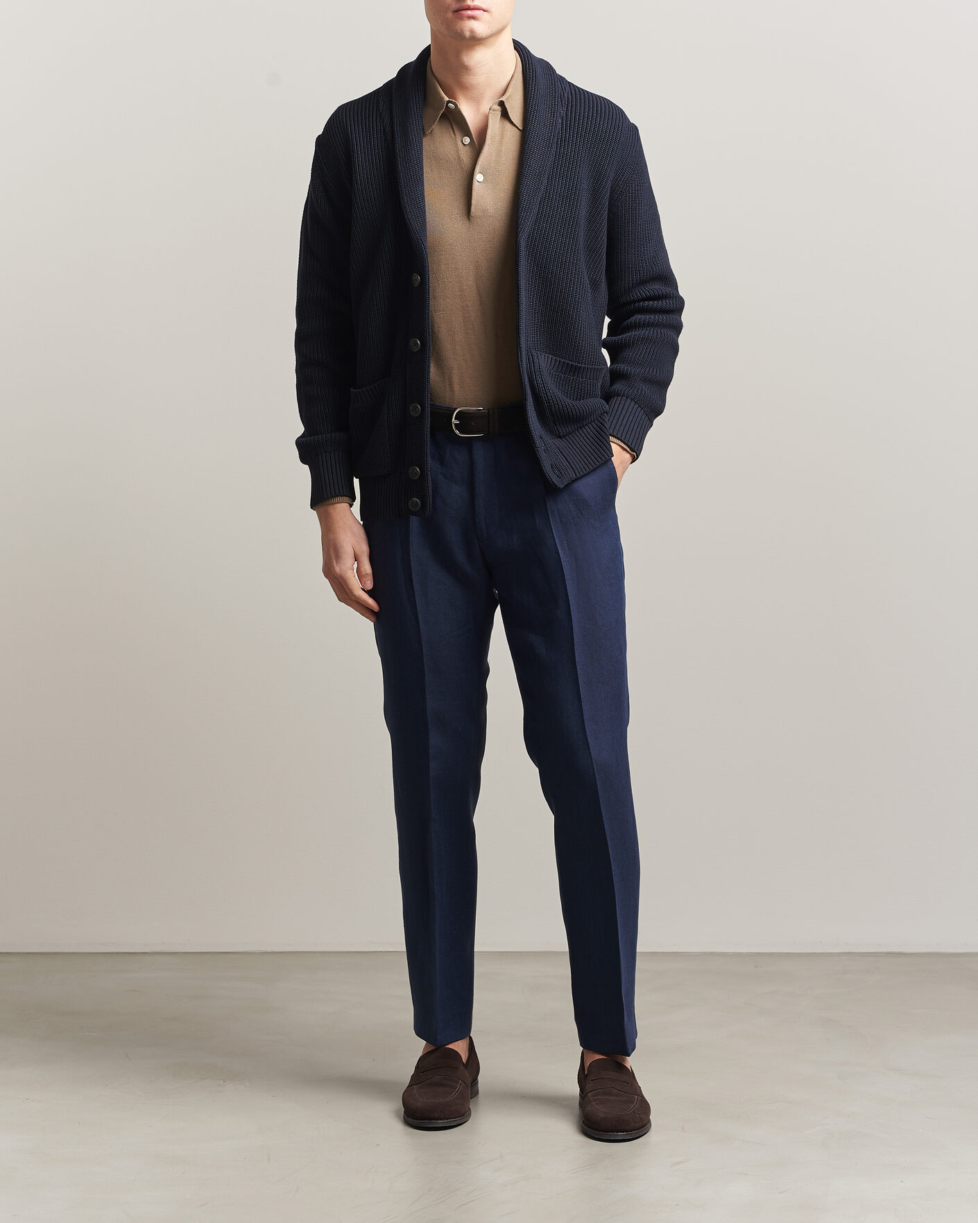 Men | Trousers | Oscar Jacobson | Dandy Linen Trousers Navy