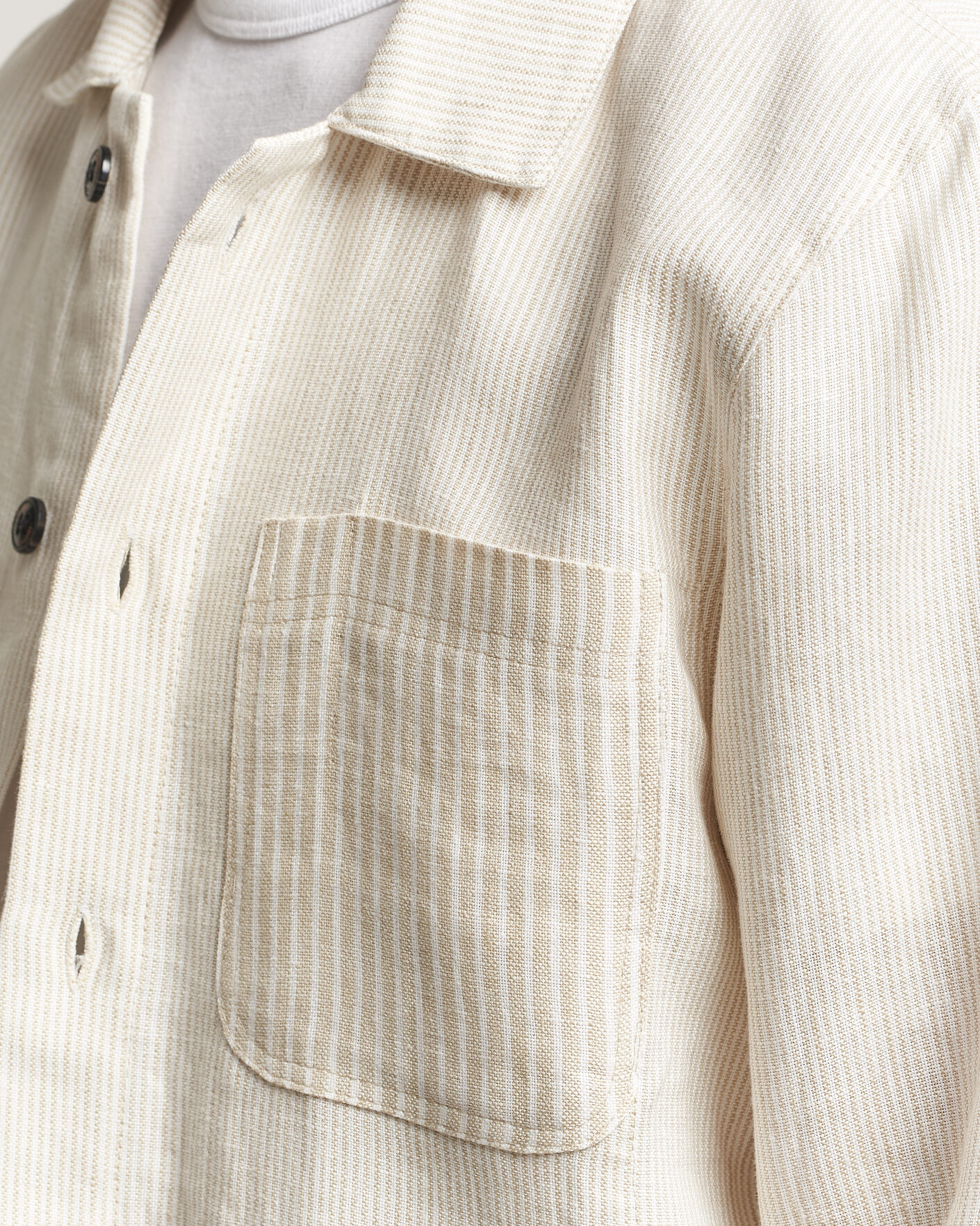 Men | Shirts | Peregrine | Windsor Linen Shacket Beige Stripe