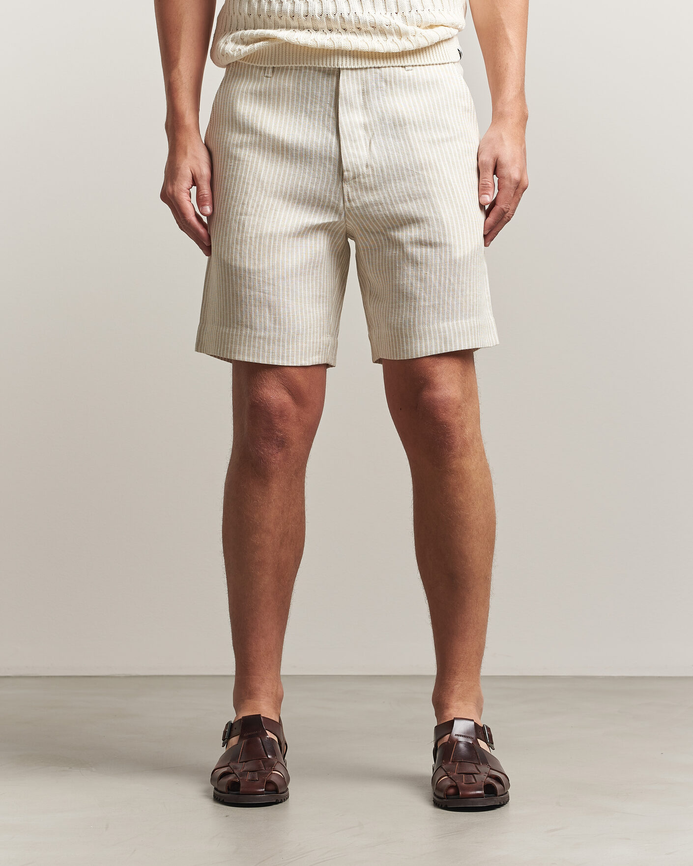 Men | Shirts | Peregrine | Windsor Linen Shorts Beige Stripe