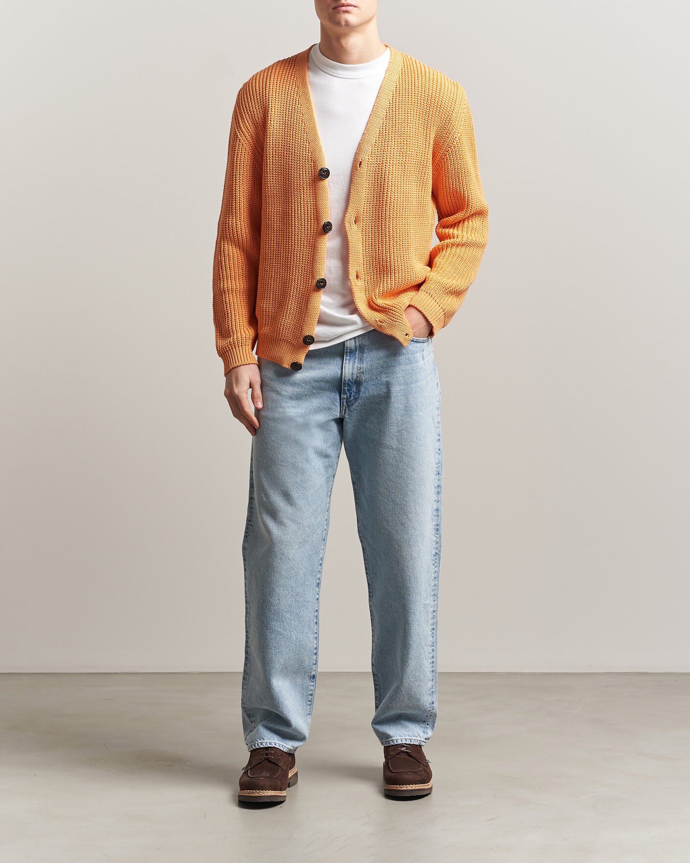 Men | Sweaters & Knitwear | Peregrine | River Cotton Cardigan Apricot