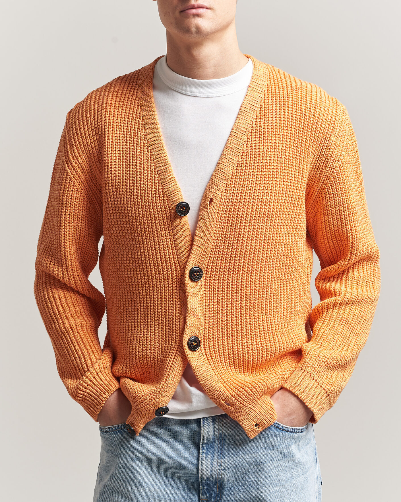 Men | Sweaters & Knitwear | Peregrine | River Cotton Cardigan Apricot