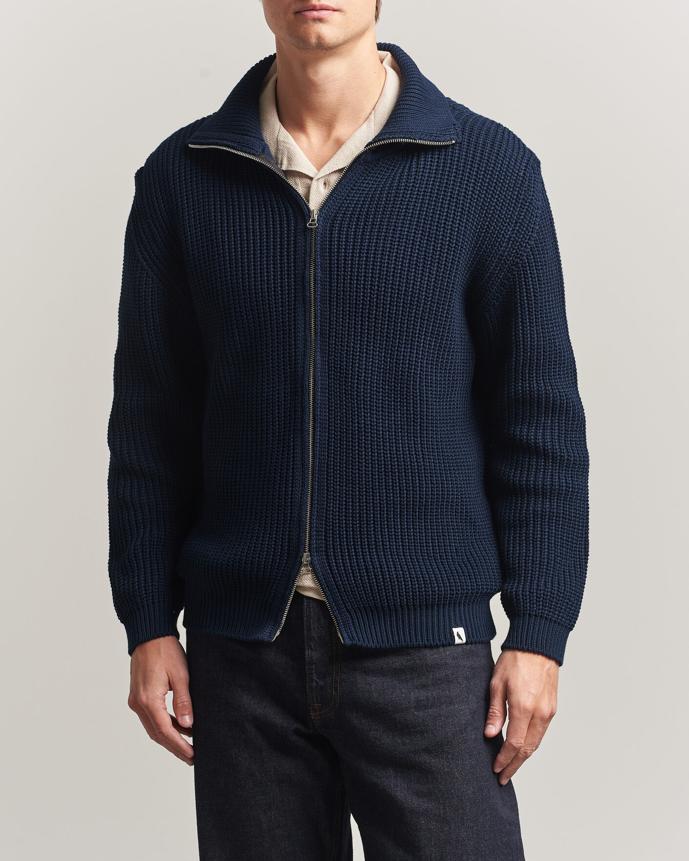 Men | Sweaters & Knitwear | Peregrine | River Cotton Zip Cardigan Navy