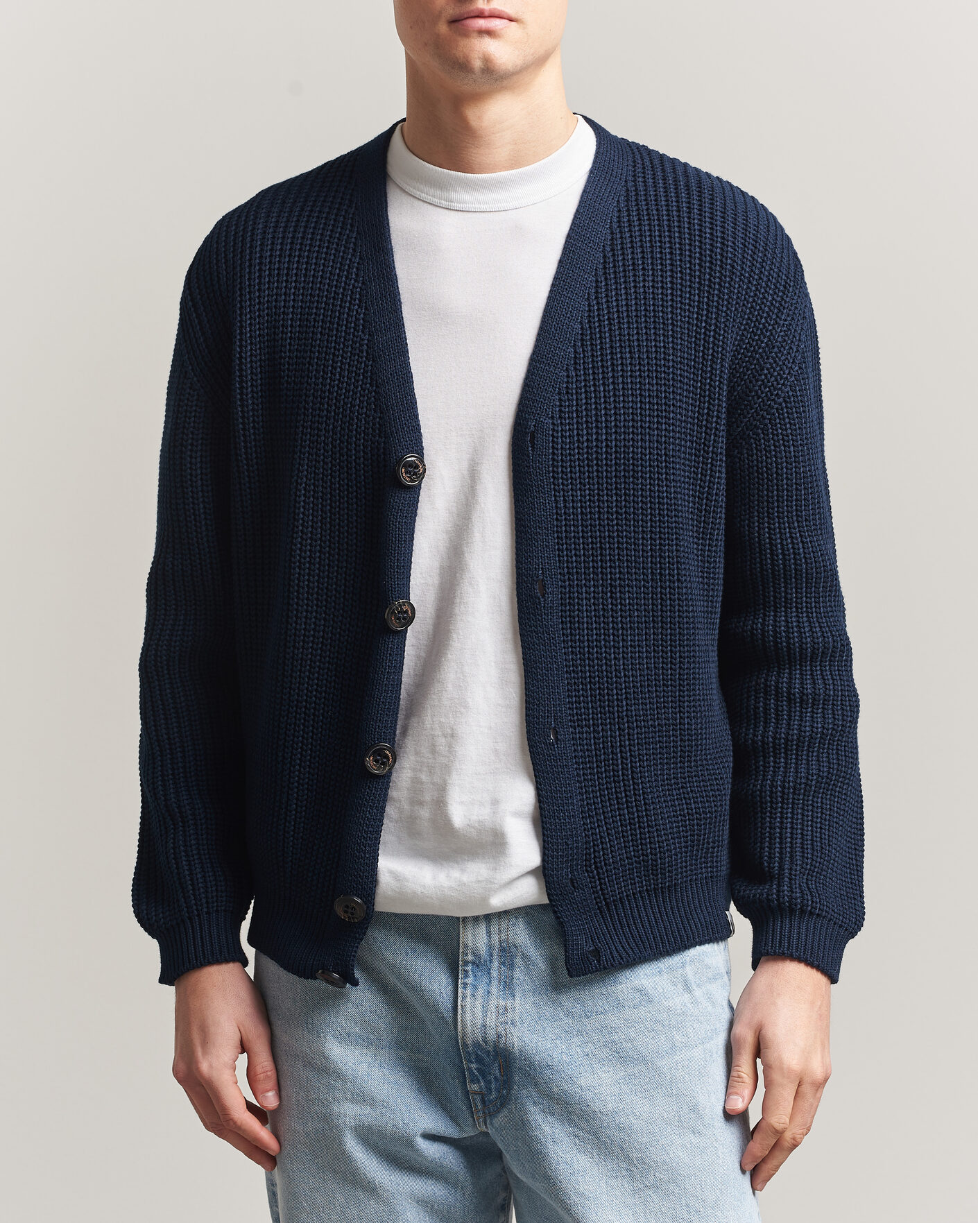 Men | Sweaters & Knitwear | Peregrine | River Cotton Cardigan Navy
