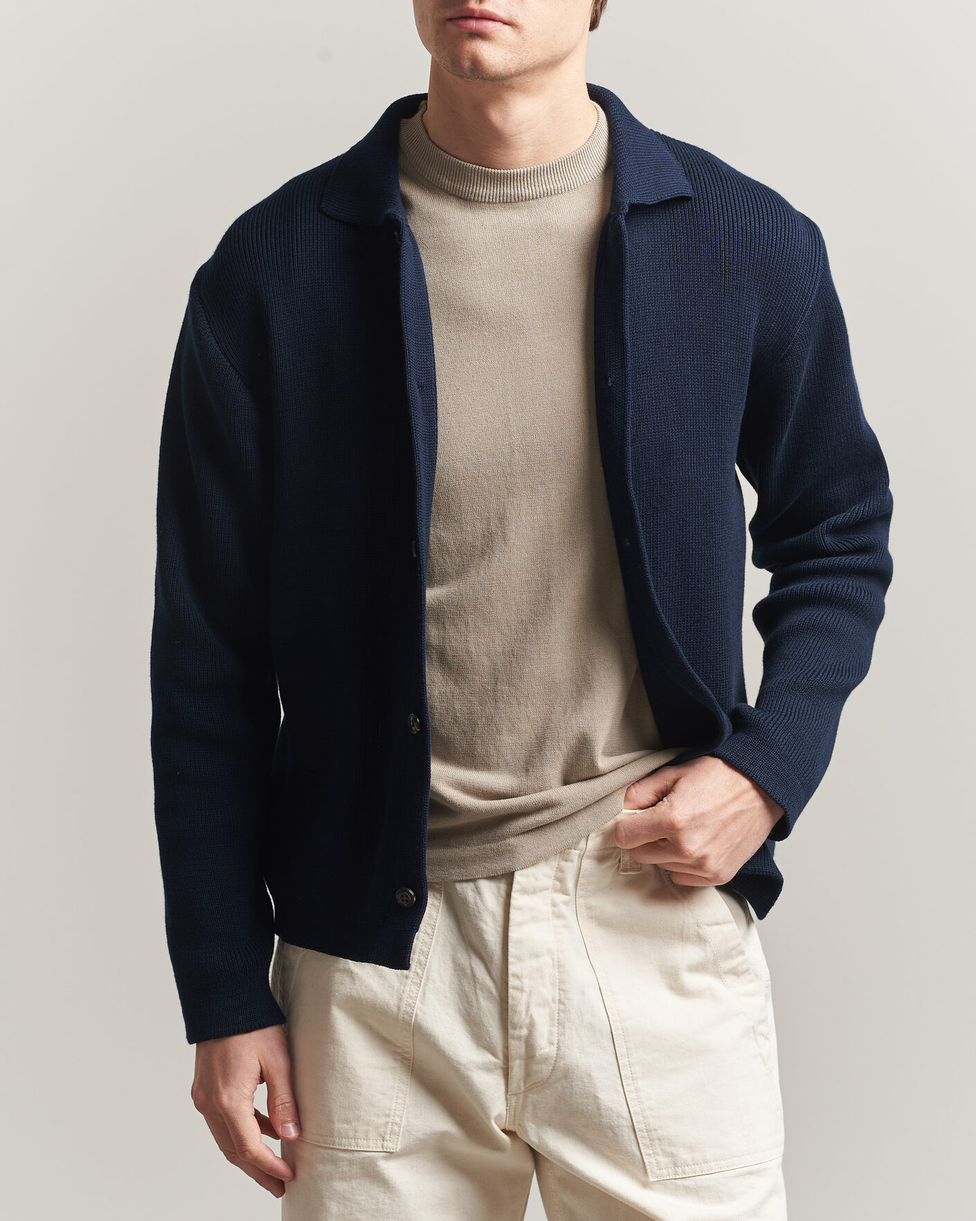 Men | Sweaters & Knitwear | Peregrine | River Knitted Cotton Schacket Navy