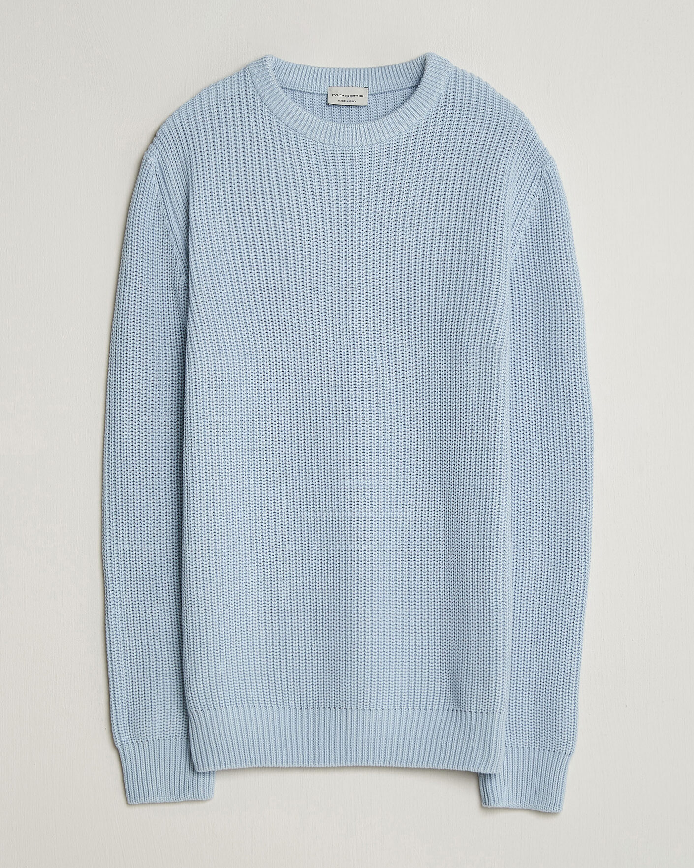 Men | Sweaters & Knitwear | Morgano | Supersoft Egyptian Cotton Fisher Man Crew Light Blue