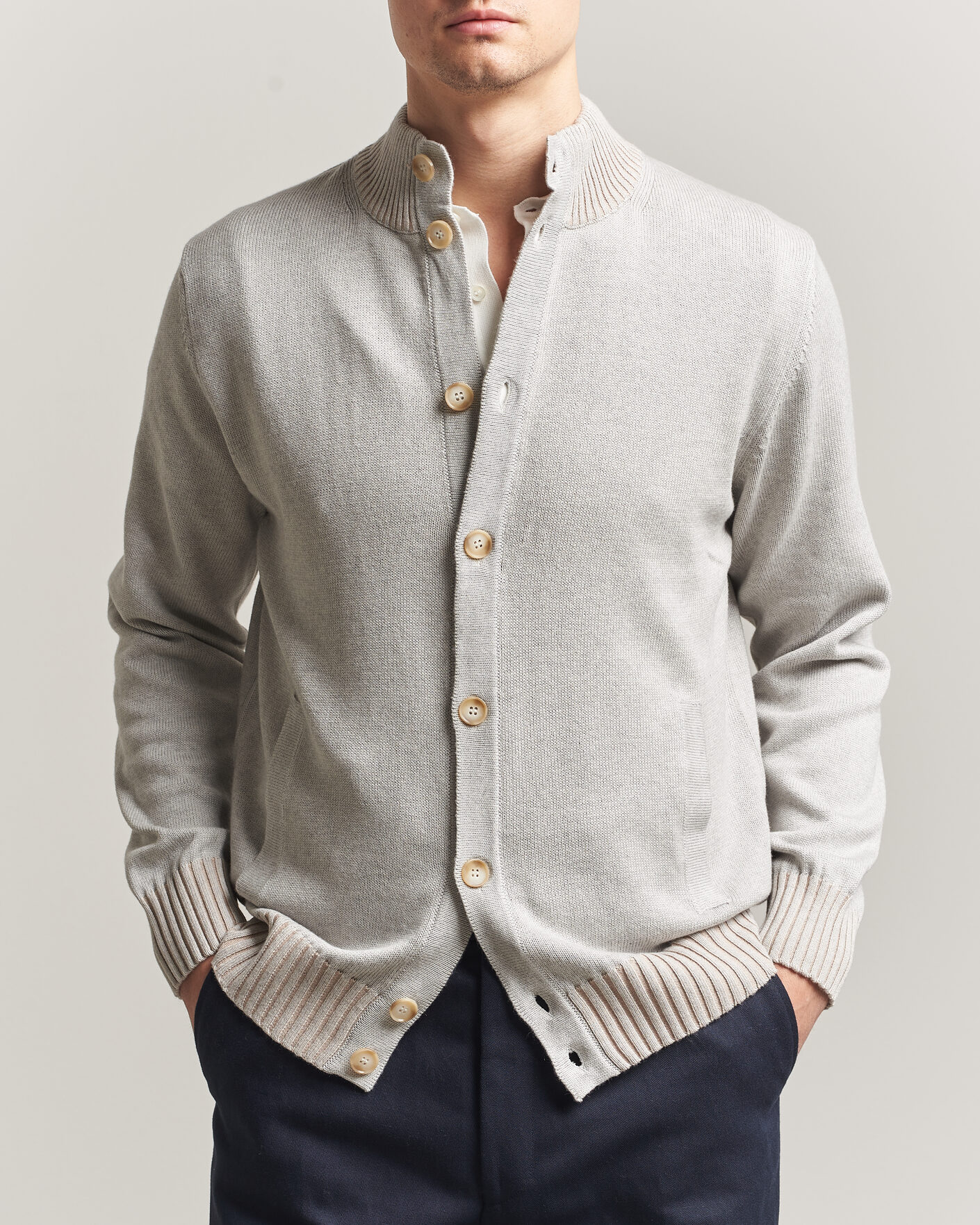 Men | Sweaters & Knitwear | Morgano | Cotton/Cashmere Knitted Cardigan Light Grey