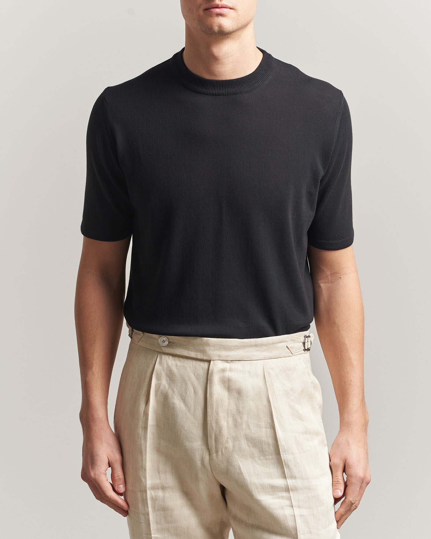 Men | T-Shirts | Morgano | Knitted Cotton Crepe T-Shirt Black