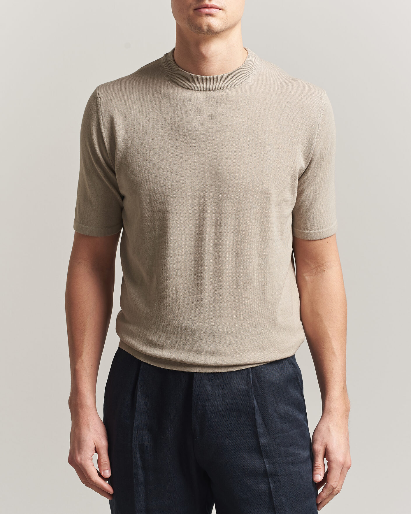 Men | T-Shirts | Morgano | Knitted Cotton Crepe T-Shirt Beige