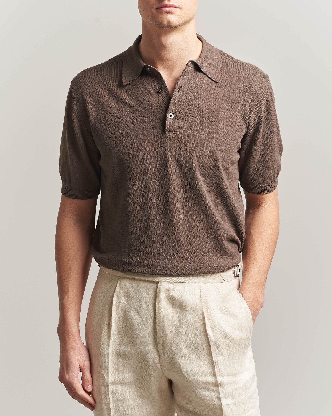 Men | Polo Shirts | Morgano | Knitted Cotton Crepe Polo Brown