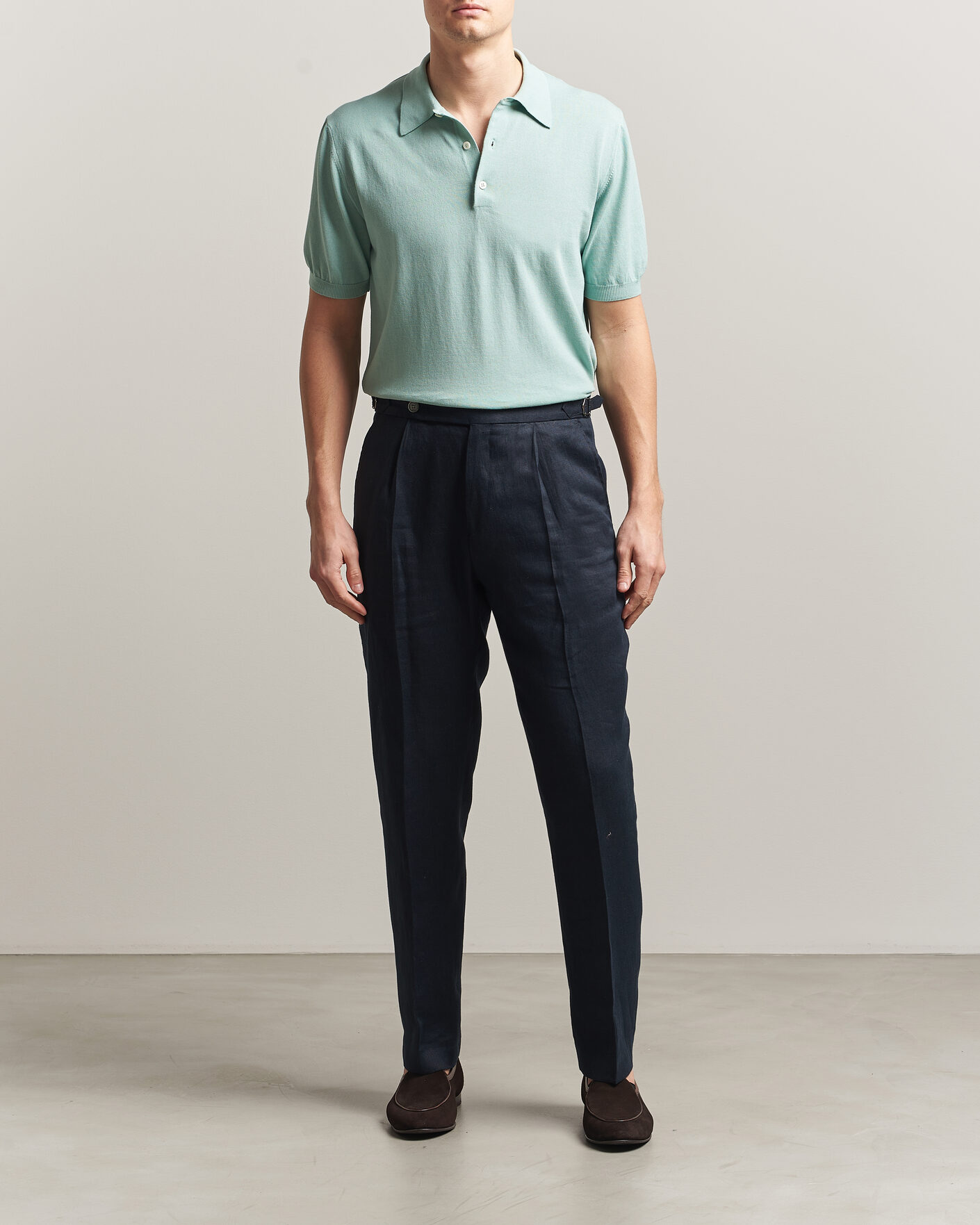 Men | Polo Shirts | Morgano | Knitted Cotton Crepe Polo Light Green