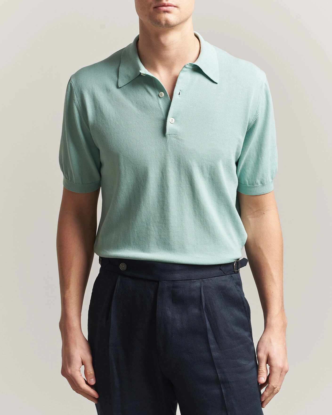 Men | Polo Shirts | Morgano | Knitted Cotton Crepe Polo Light Green