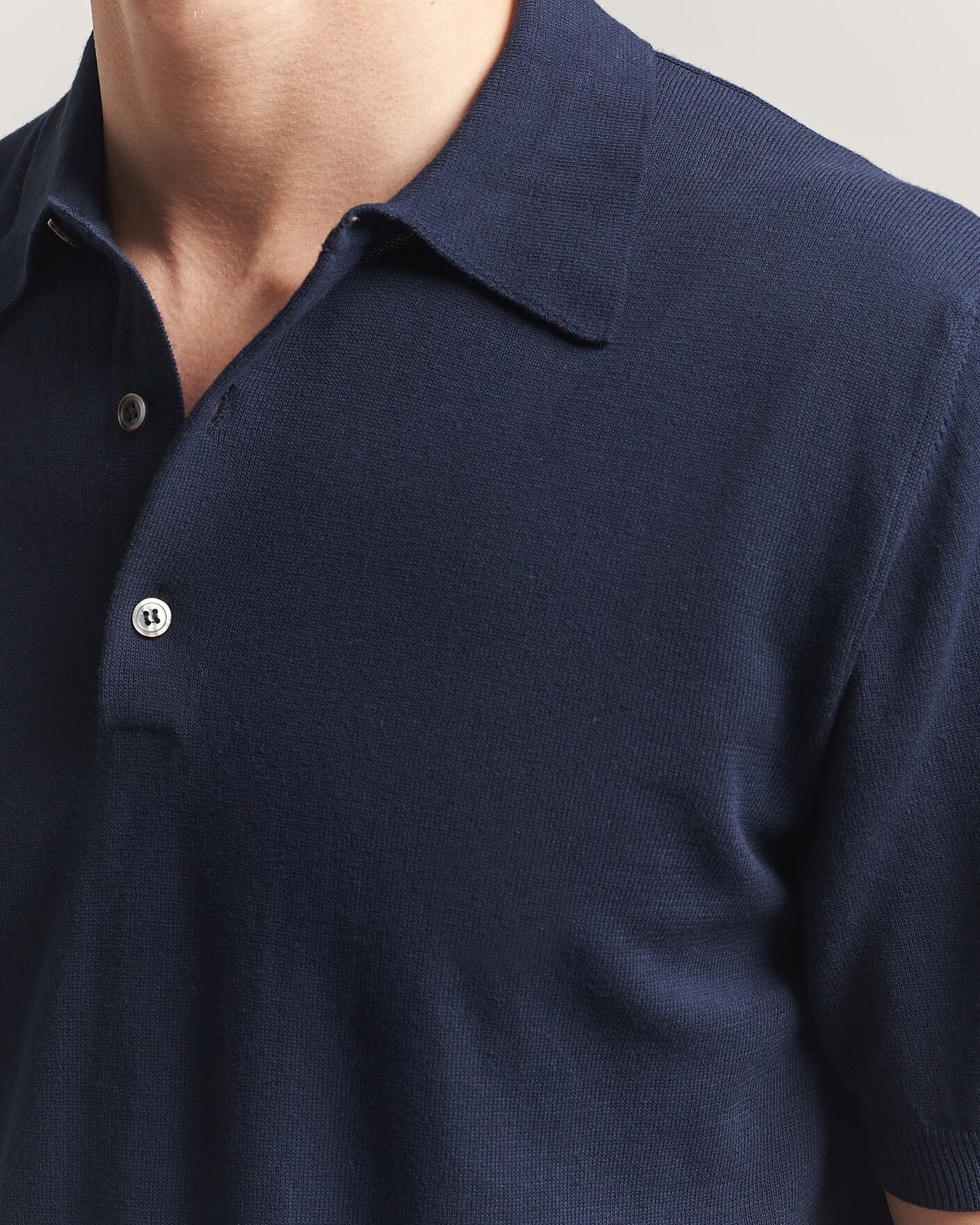 Men | Polo Shirts | Morgano | Knitted Cotton Crepe Polo Navy