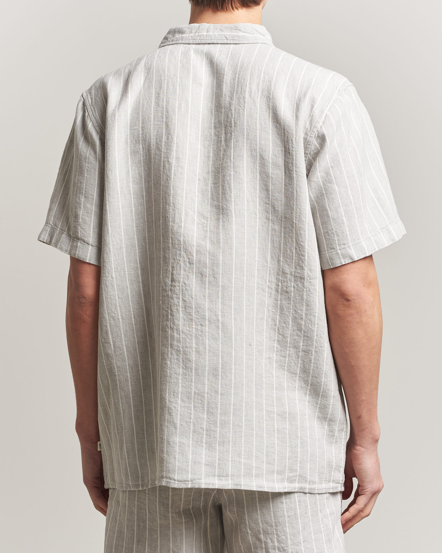 Men | Shirts | KnowledgeCotton Apparel | Striped Linen Resort Shirt Grey