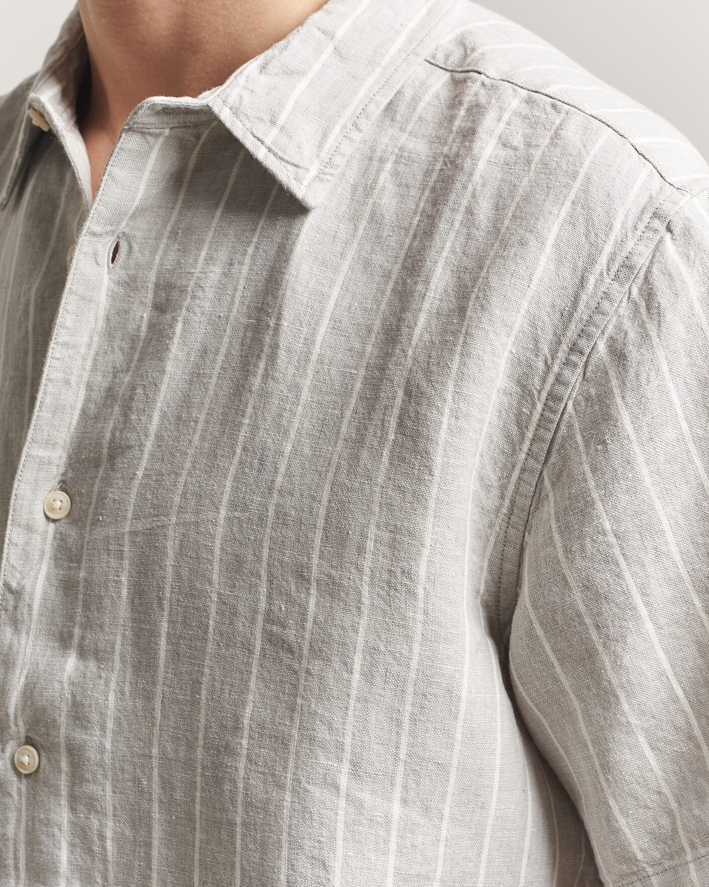 Men | Shirts | KnowledgeCotton Apparel | Striped Linen Resort Shirt Grey