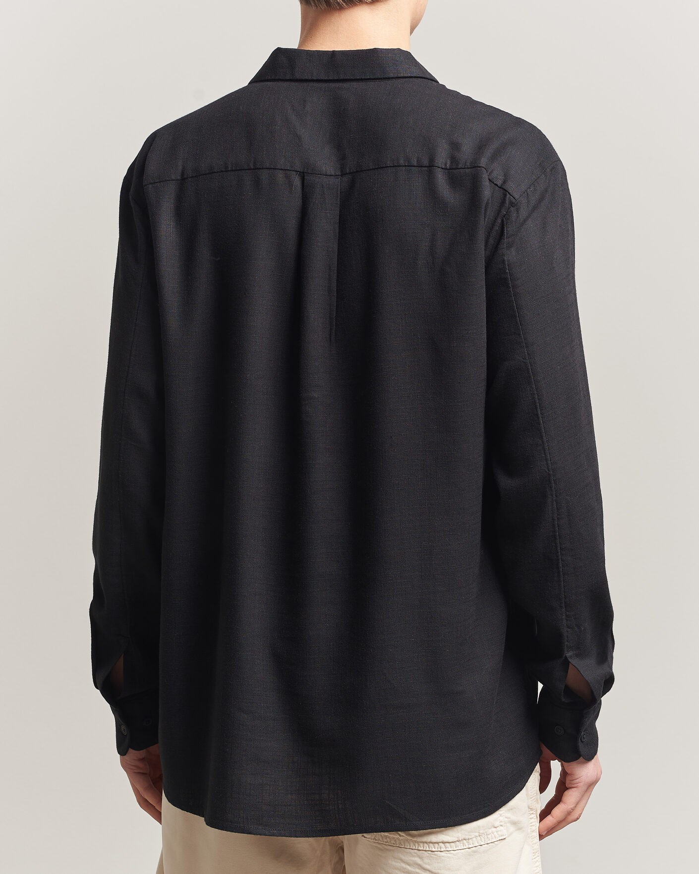 Men | Shirts | KnowledgeCotton Apparel | Linen/Lycell Relaxed Long Sleeve Shirt Black