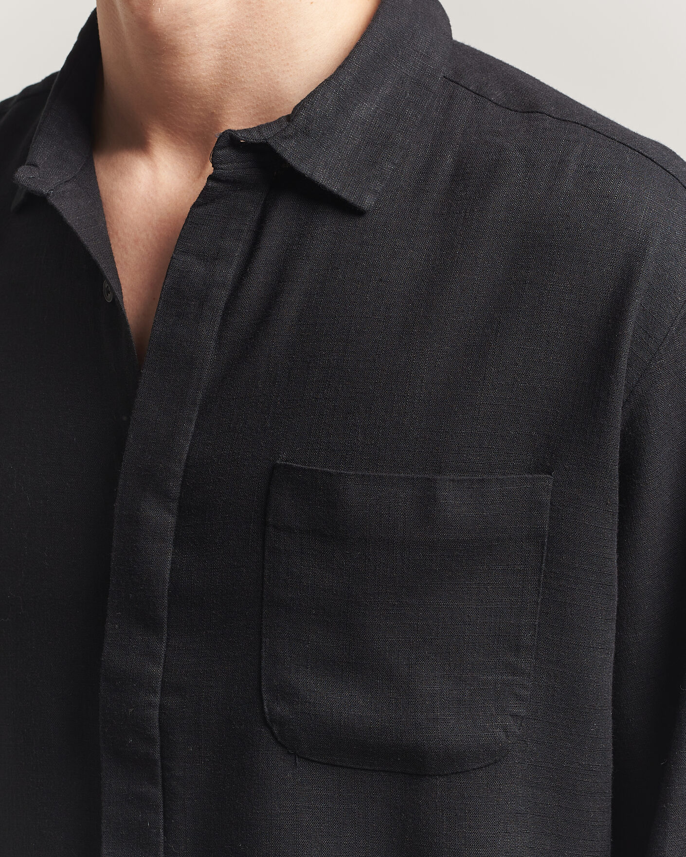 Men | Shirts | KnowledgeCotton Apparel | Linen/Lycell Relaxed Long Sleeve Shirt Black