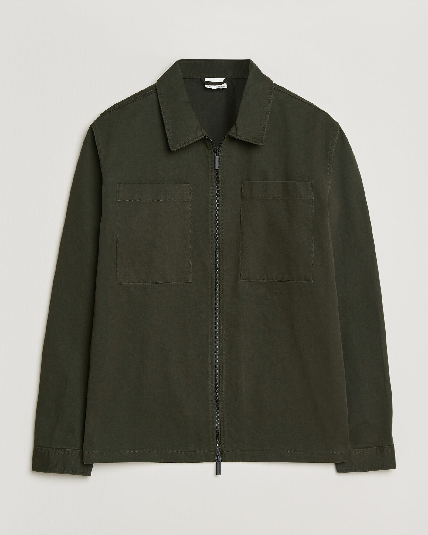 Men | Shirts | KnowledgeCotton Apparel | Cotton Twill Stretch Zip Overshirt Forest Night