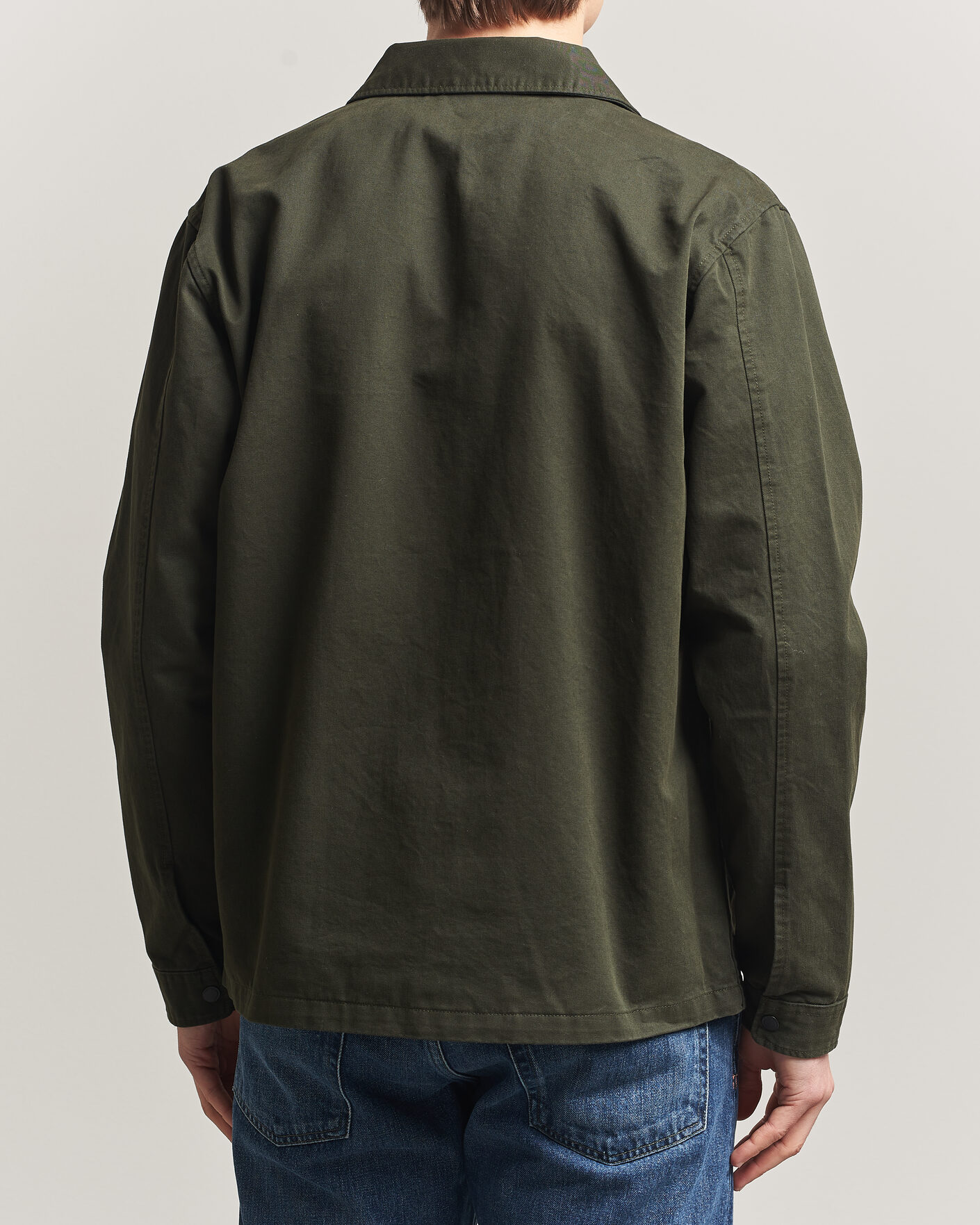 Men | Shirts | KnowledgeCotton Apparel | Cotton Twill Stretch Zip Overshirt Forest Night