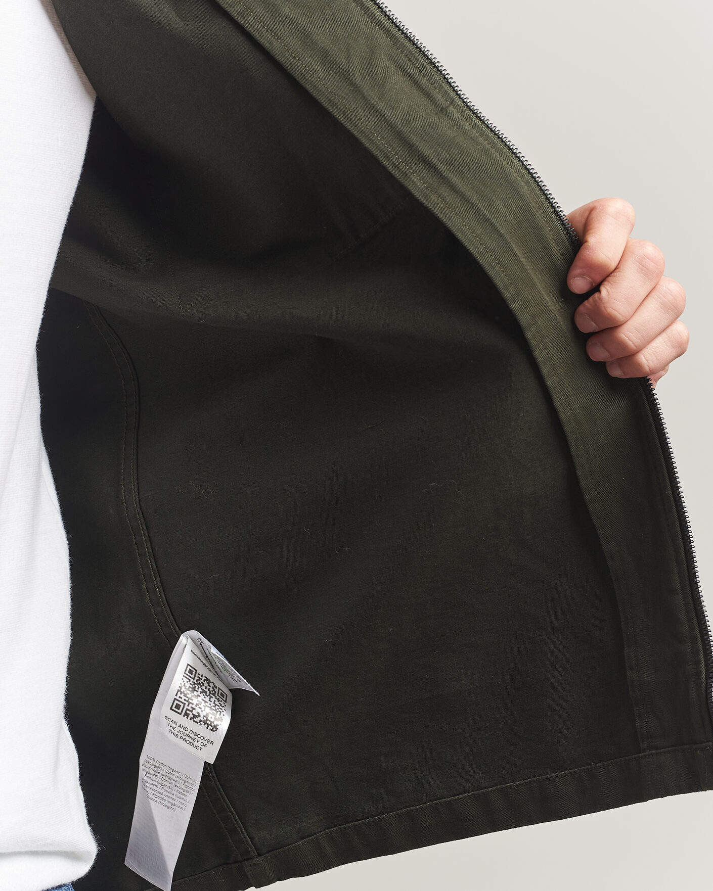 Men | Shirts | KnowledgeCotton Apparel | Cotton Twill Stretch Zip Overshirt Forest Night