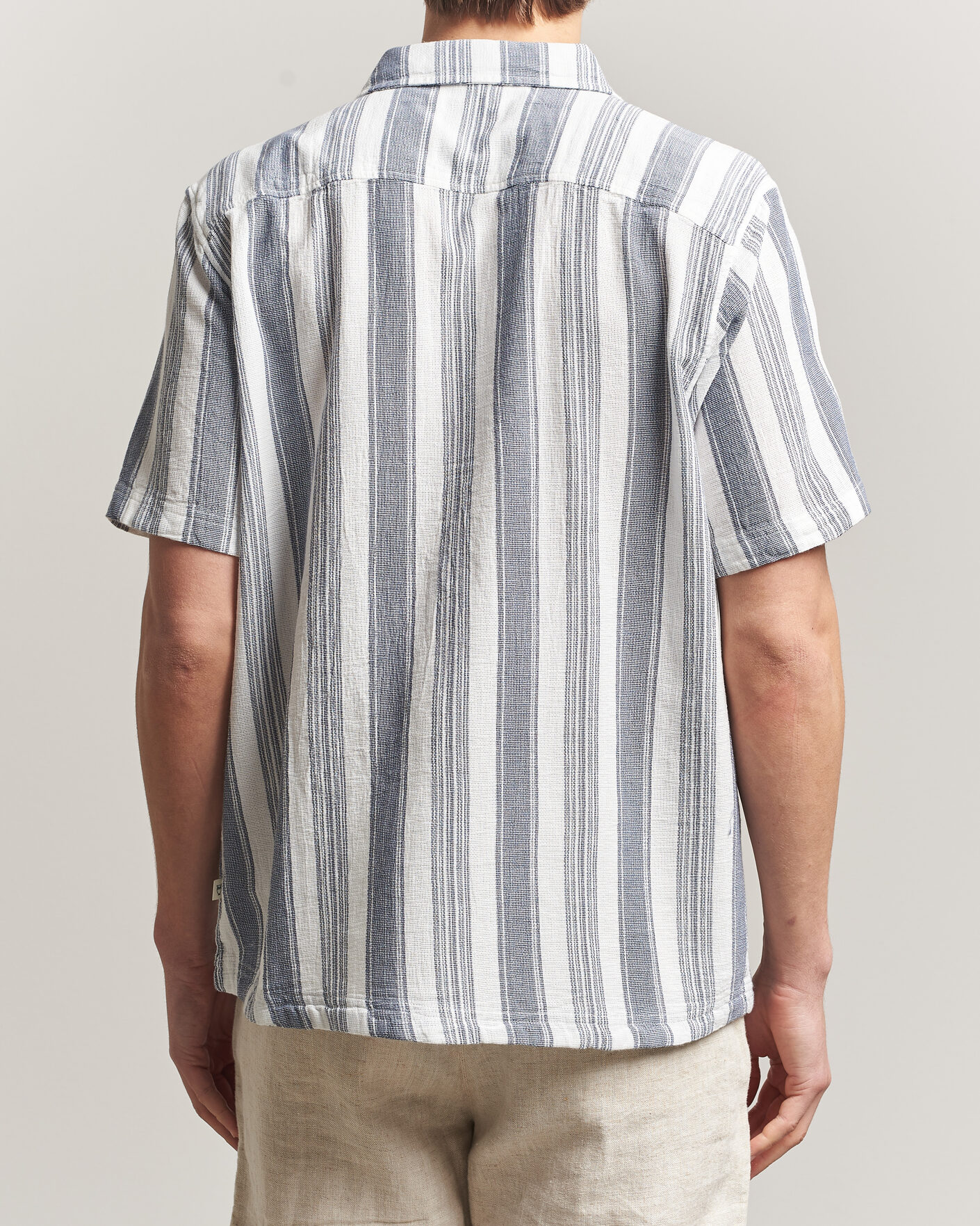 Men | Shirts | KnowledgeCotton Apparel | Box Short Sleeve Stripe Shirt Blue Stripe