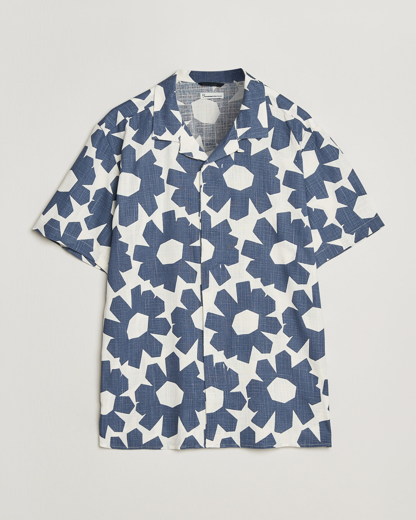 Men | Shirts | KnowledgeCotton Apparel | Printed Linen Mix Shirt Blue
