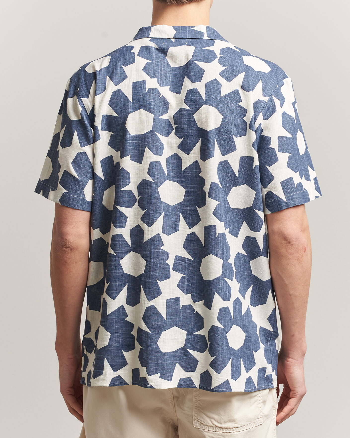 Men | Shirts | KnowledgeCotton Apparel | Printed Linen Mix Shirt Blue